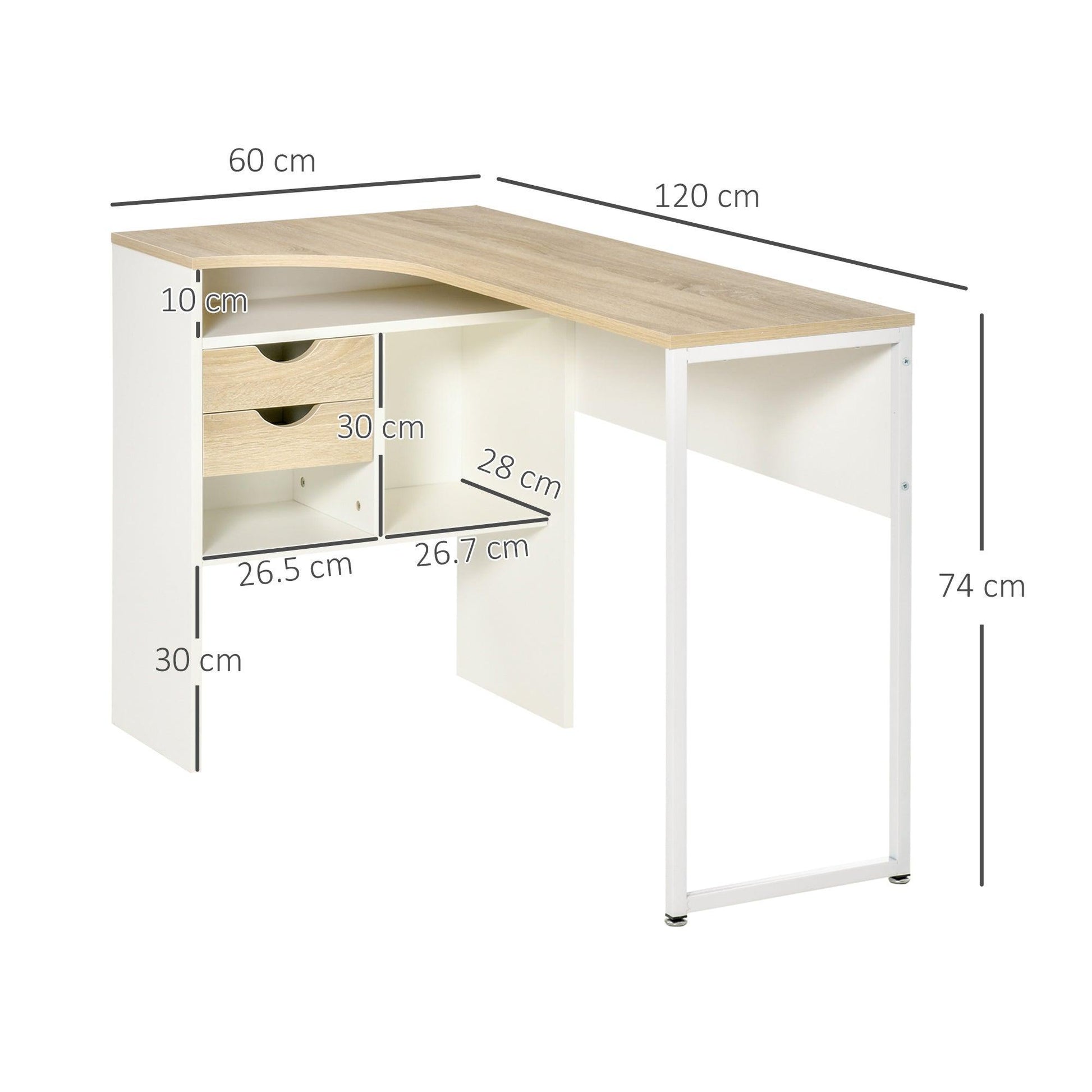 HOMCOM L-Shape Computer Desk with Shelf & Drawer - Brown - ALL4U RETAILER LTD