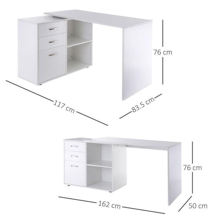 HOMCOM L-Shape Desk with Cabinet, White - ALL4U RETAILER LTD