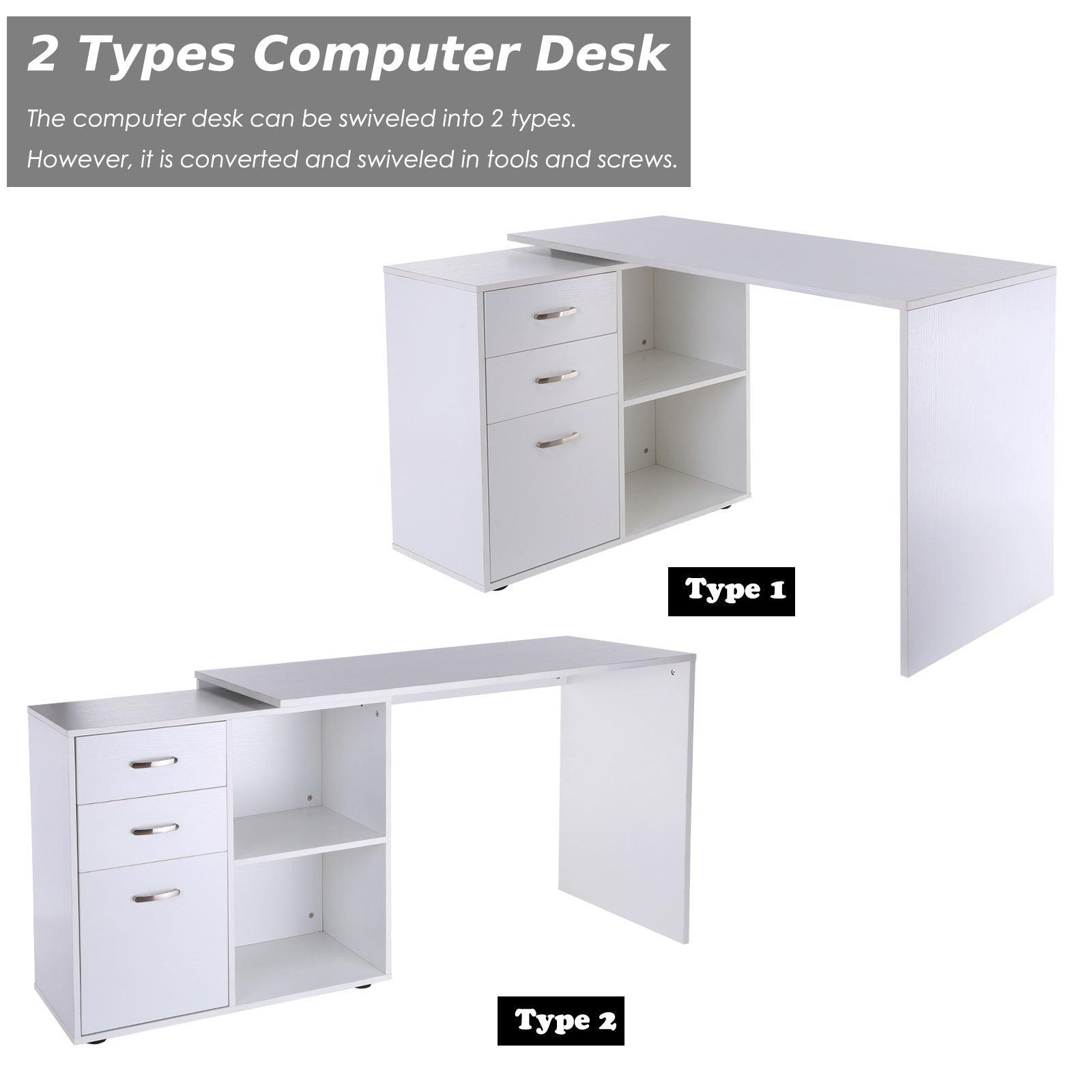 HOMCOM L-Shape Desk with Cabinet, White - ALL4U RETAILER LTD