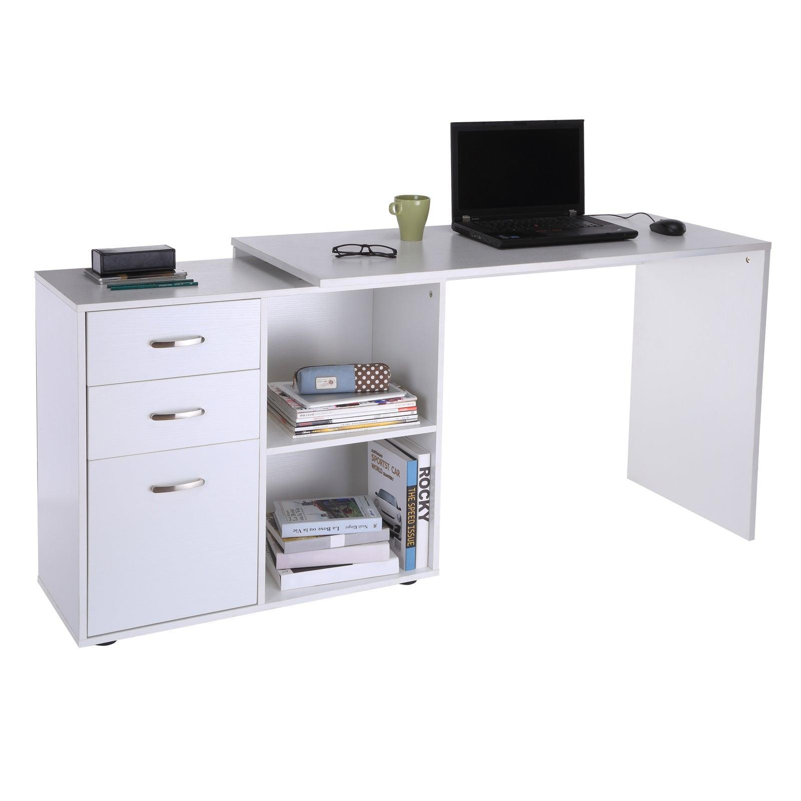 HOMCOM L-Shape Desk with Cabinet, White - ALL4U RETAILER LTD