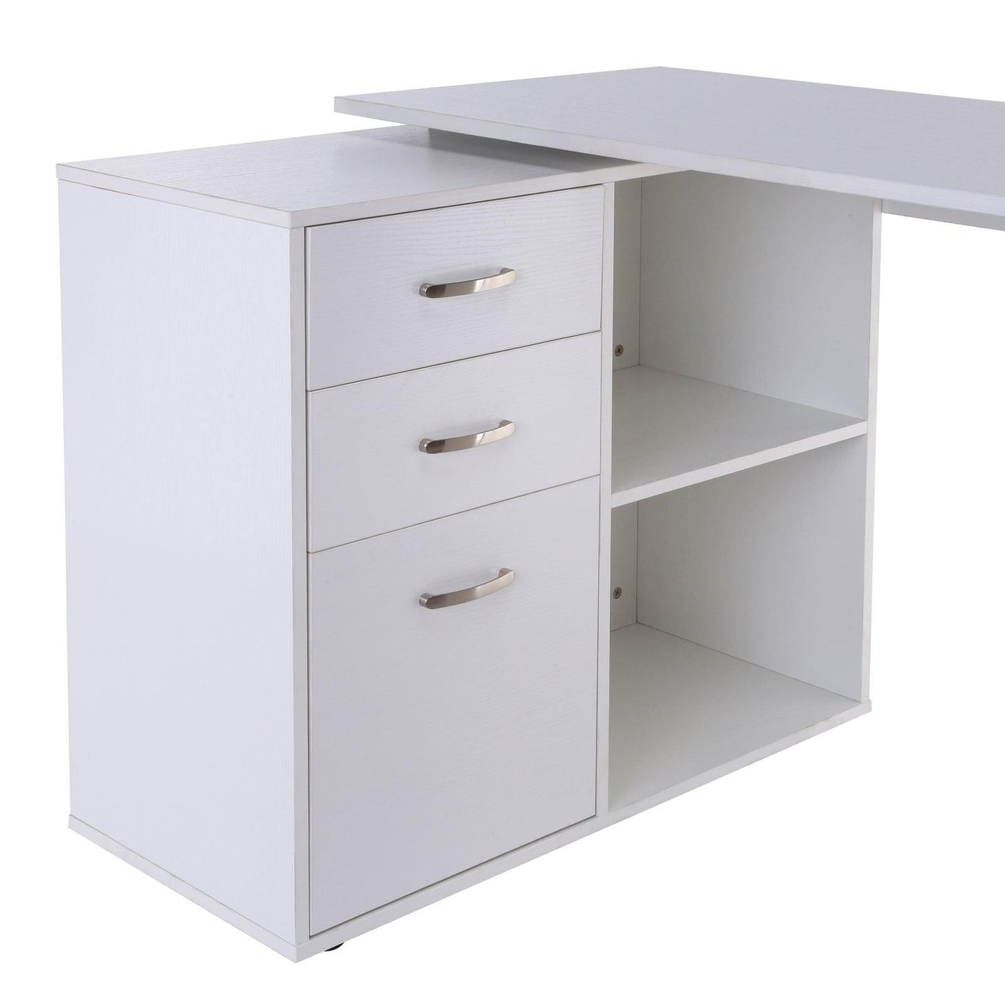 HOMCOM L-Shape Desk with Cabinet, White - ALL4U RETAILER LTD