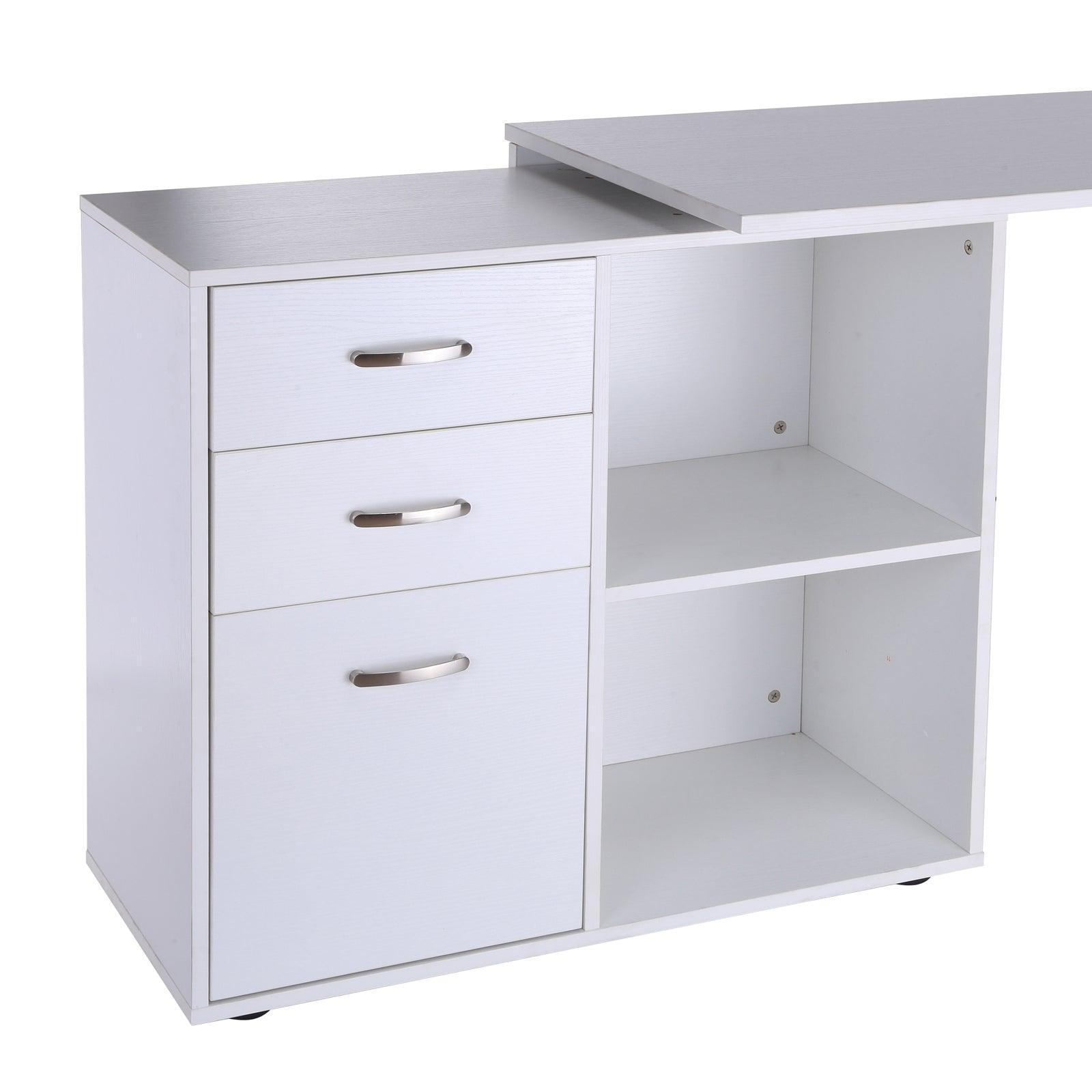 HOMCOM L-Shape Desk with Cabinet, White - ALL4U RETAILER LTD