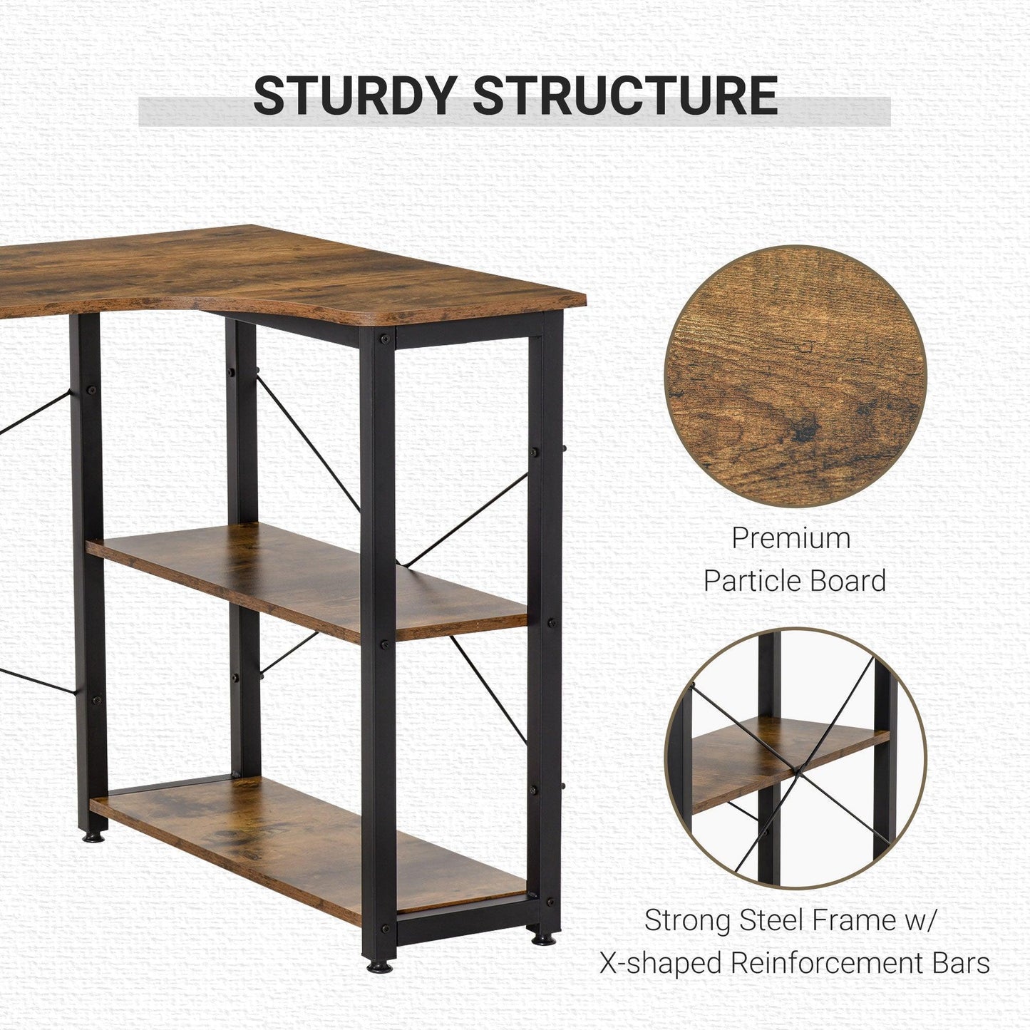 HOMCOM L-Shaped Computer Desk - Rustic Brown - ALL4U RETAILER LTD