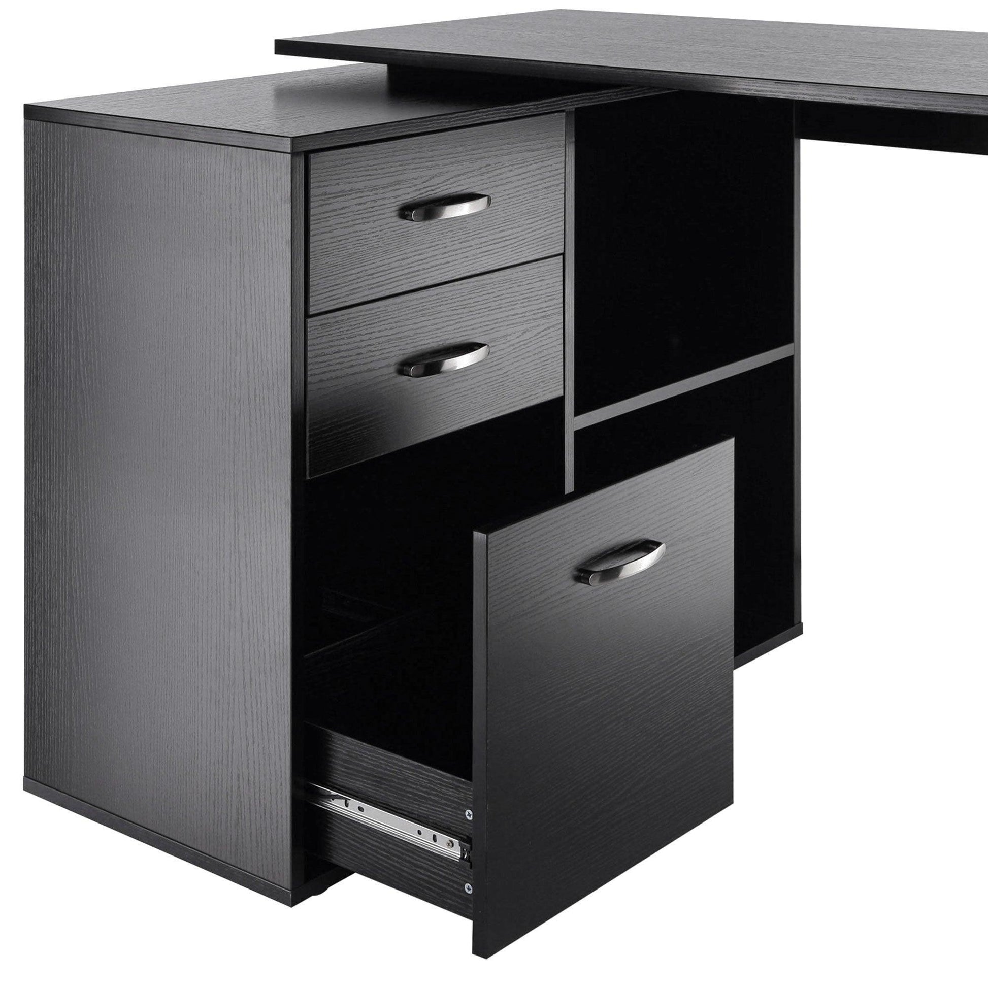 HOMCOM L-Shaped Computer Desk with Drawers and Cabinet - ALL4U RETAILER LTD