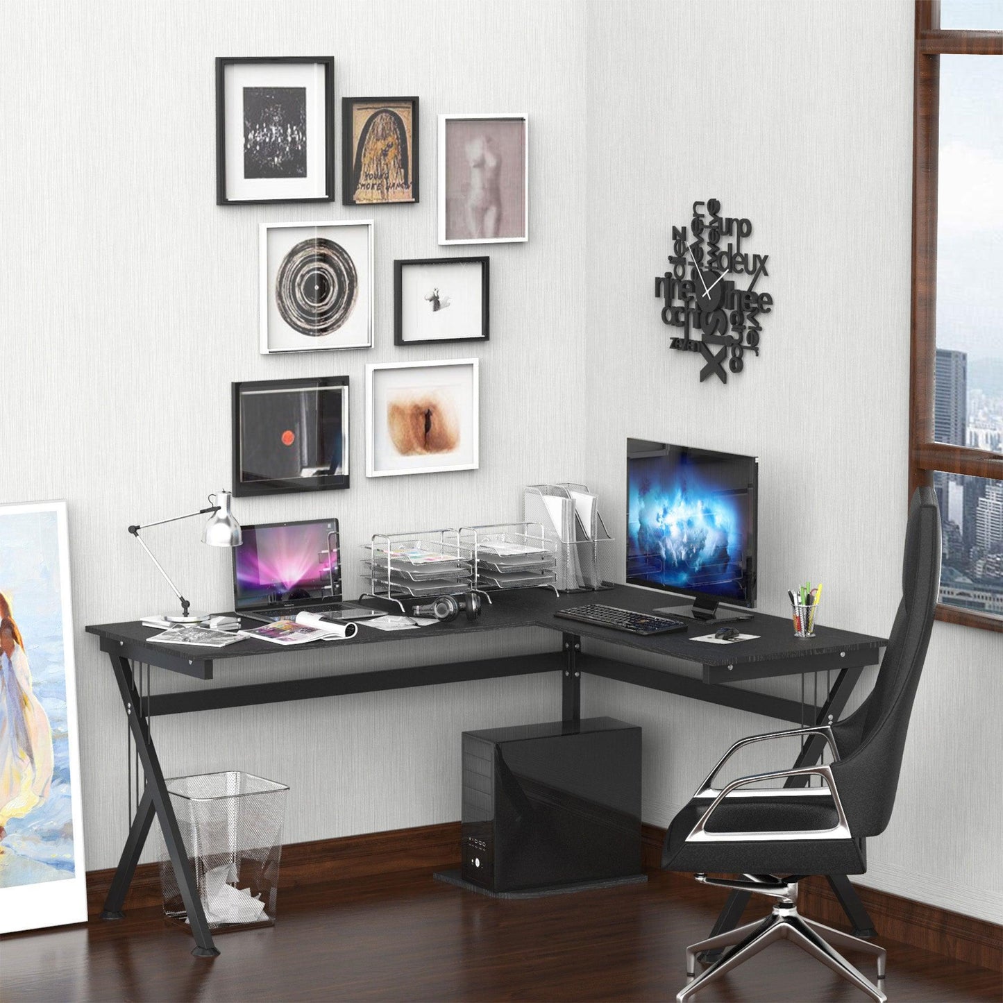 HOMCOM L-Shaped Corner Computer Desk - Efficient Home Office - ALL4U RETAILER LTD