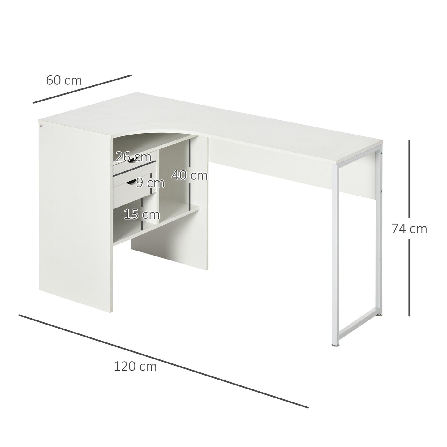 HOMCOM L-Shaped Corner Desk with Storage - White - ALL4U RETAILER LTD