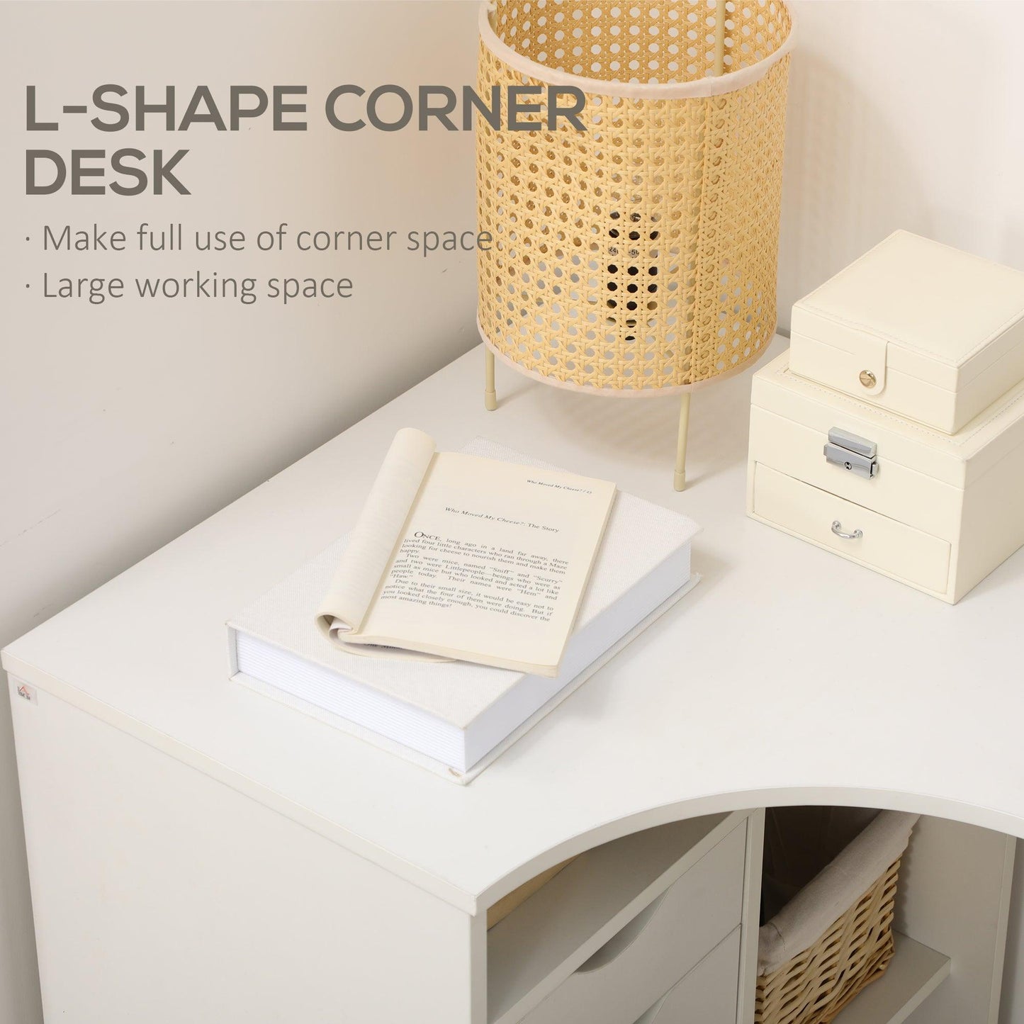 HOMCOM L-Shaped Corner Desk with Storage - White - ALL4U RETAILER LTD