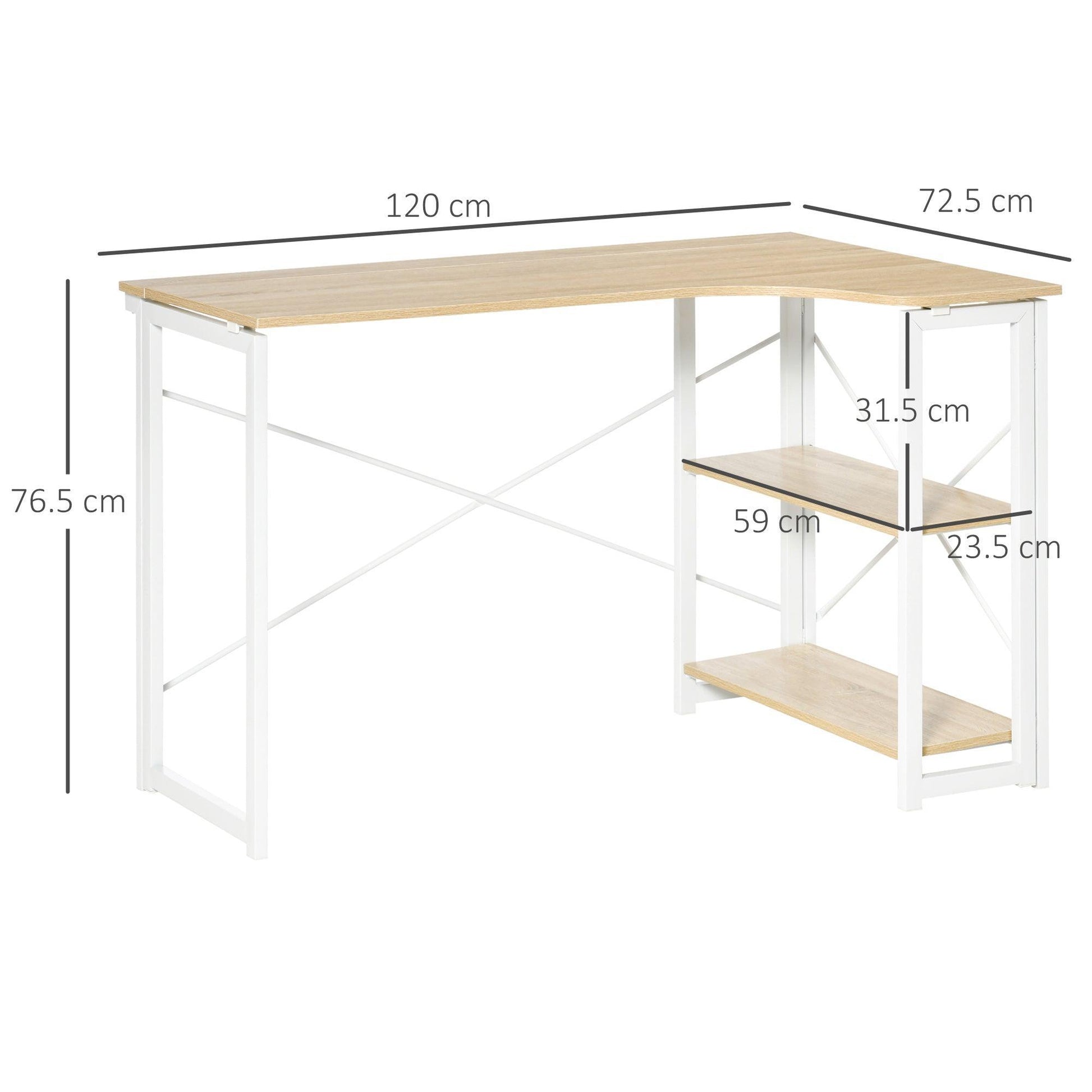 HOMCOM L-Shaped Folding Desk with Shelves - ALL4U RETAILER LTD