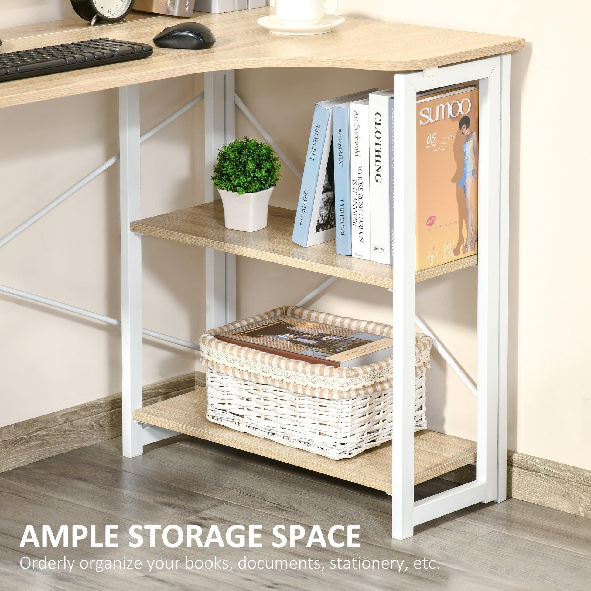 HOMCOM L-Shaped Folding Desk with Shelves - ALL4U RETAILER LTD