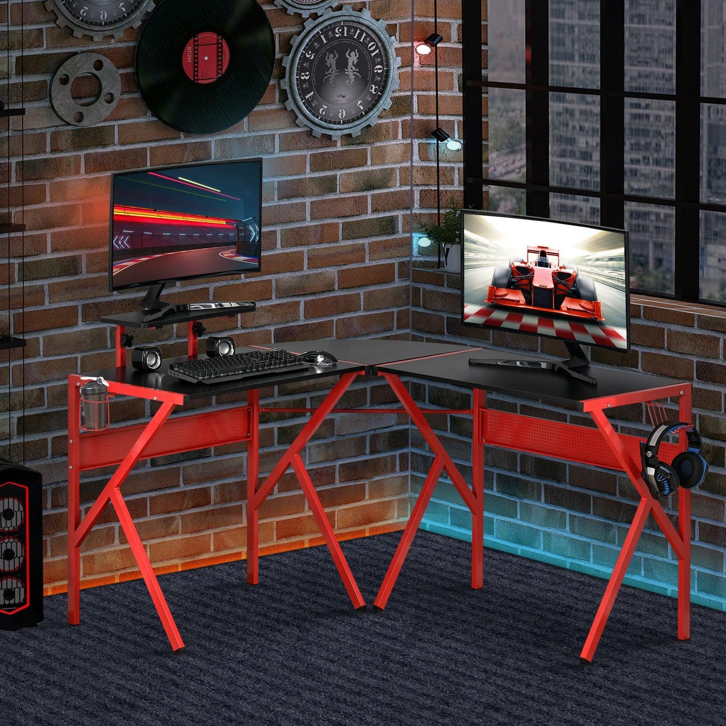 HOMCOM L-Shaped Gaming Desk with Adjustable Monitor Stand - ALL4U RETAILER LTD