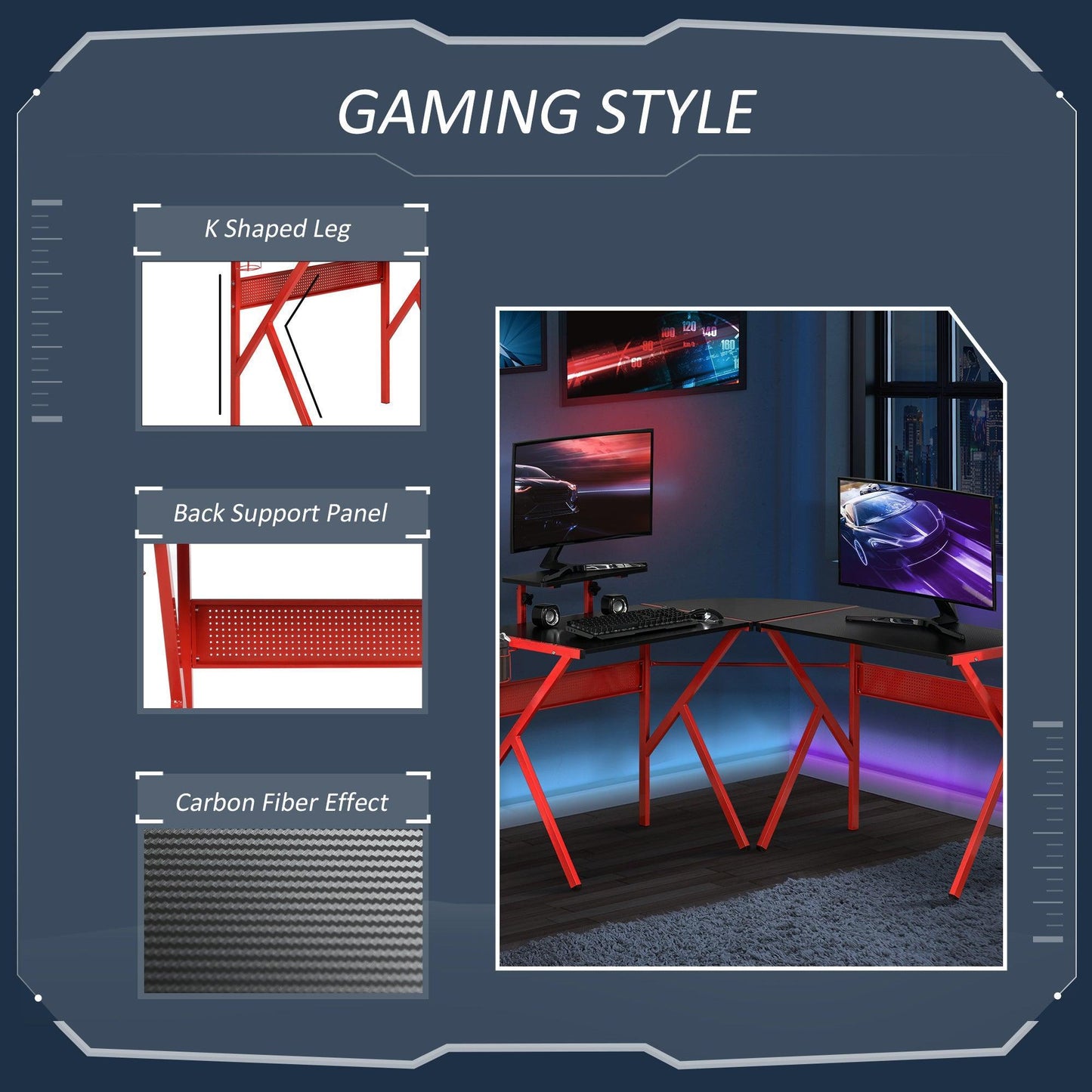 HOMCOM L-Shaped Gaming Desk with Adjustable Monitor Stand - ALL4U RETAILER LTD