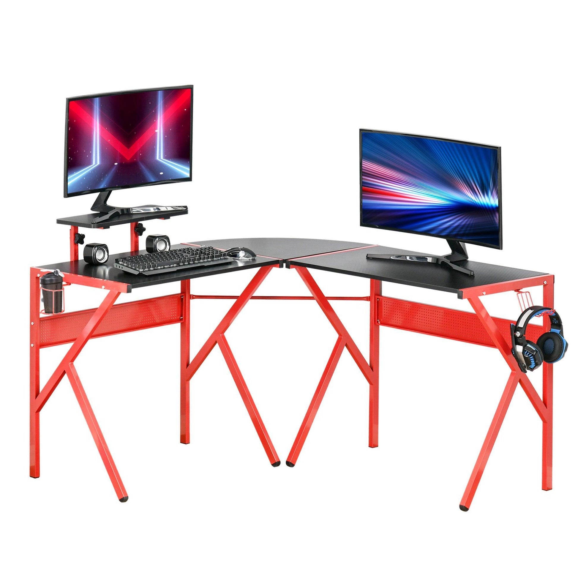HOMCOM L-Shaped Gaming Desk with Adjustable Monitor Stand - ALL4U RETAILER LTD
