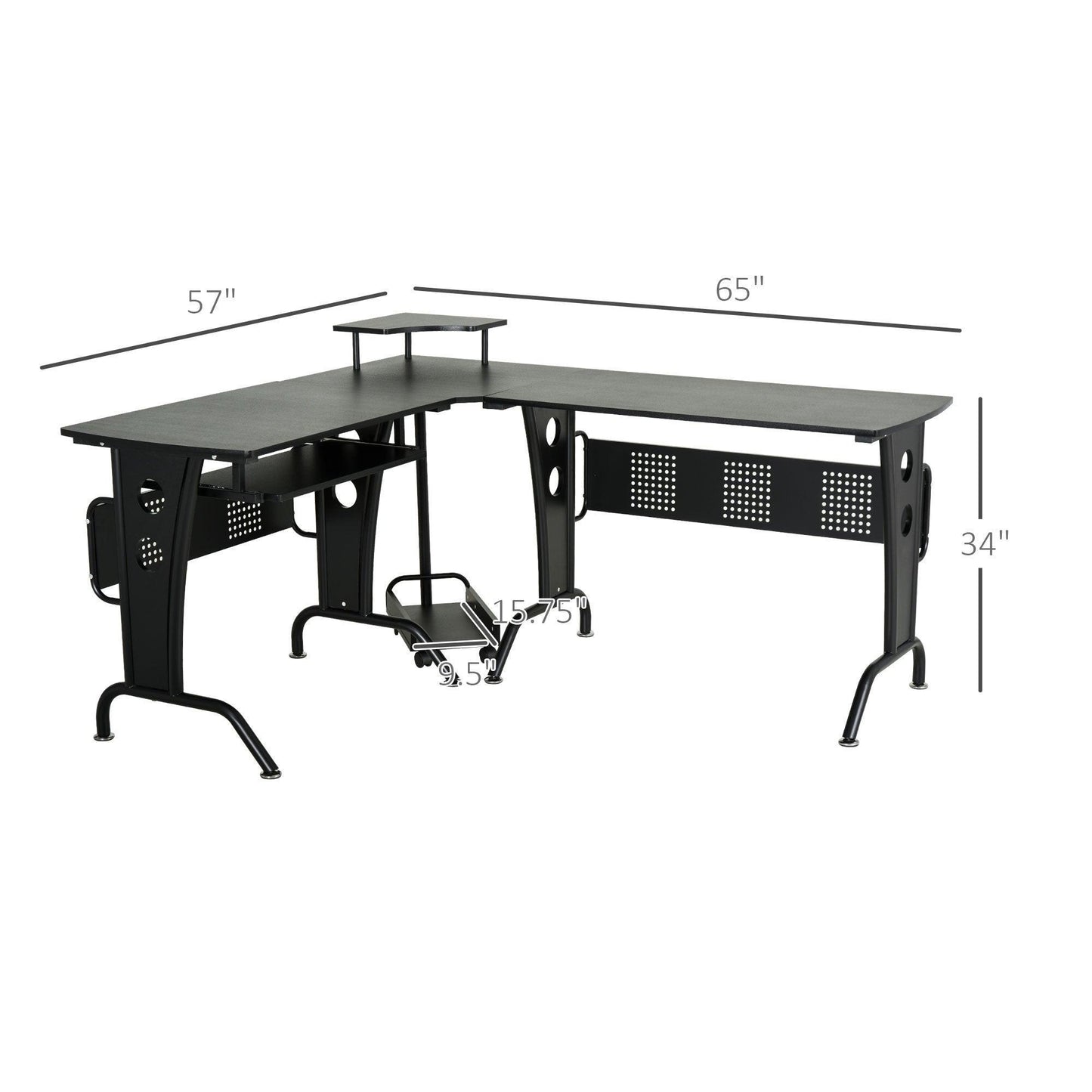 HOMCOM L-Shaped Gaming Desk with Steel Frame - Black - ALL4U RETAILER LTD