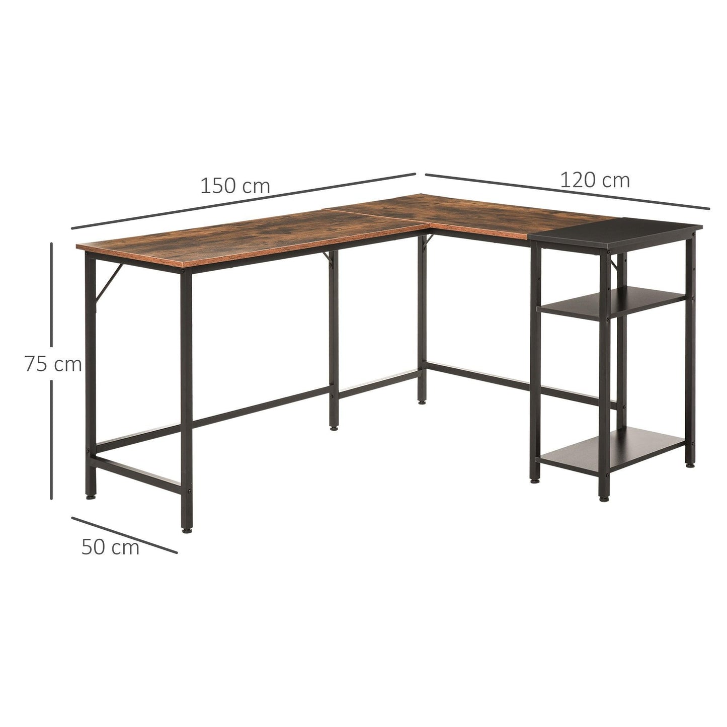 HOMCOM L-Shaped Industrial Computer Desk with Adjustable Shelf - ALL4U RETAILER LTD