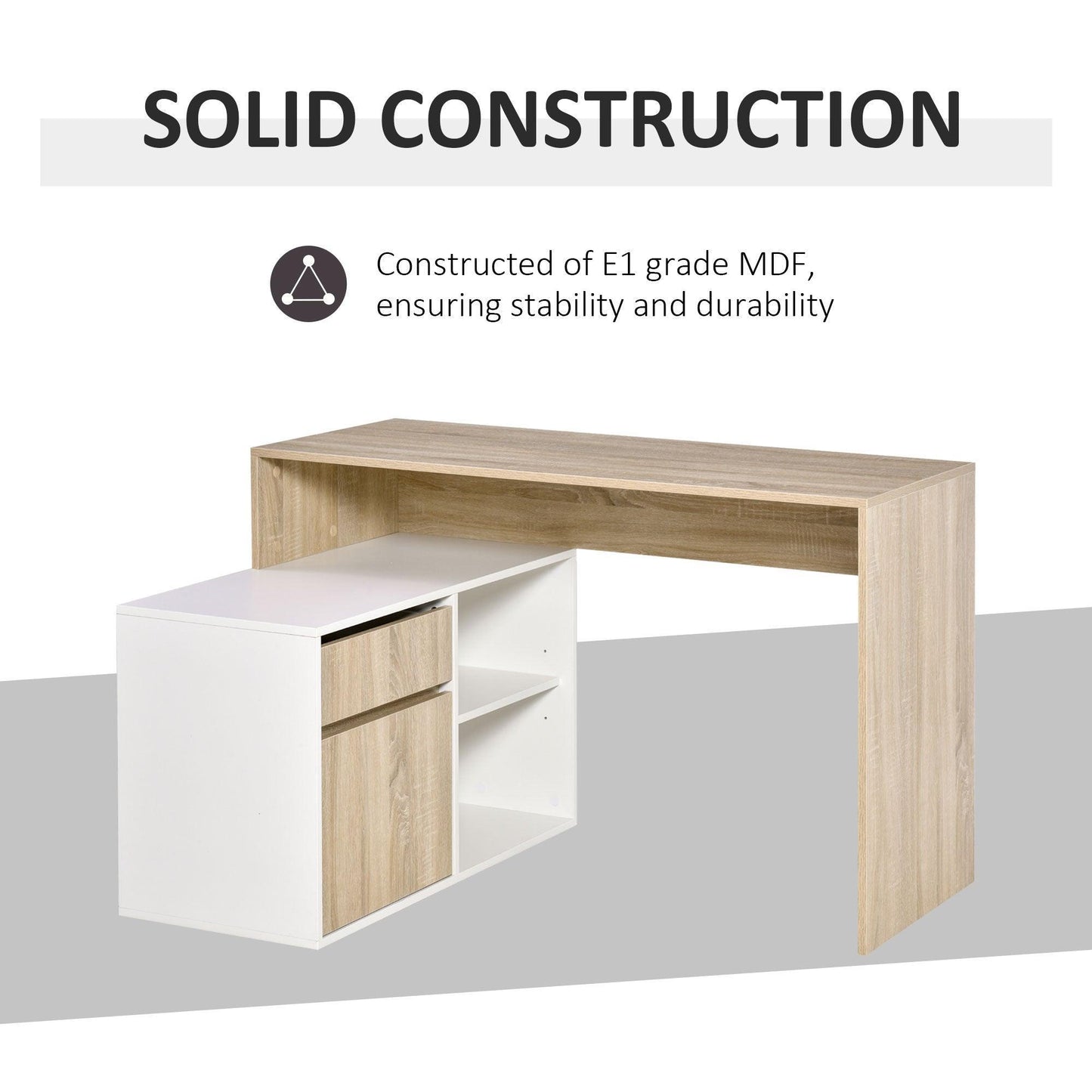 HOMCOM L-Shaped Oak and White Desk with Storage - Compact - ALL4U RETAILER LTD