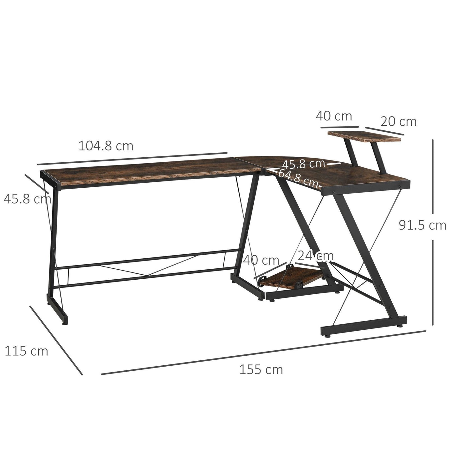 HOMCOM L-Shaped Office Desk with Storage Shelf - ALL4U RETAILER LTD