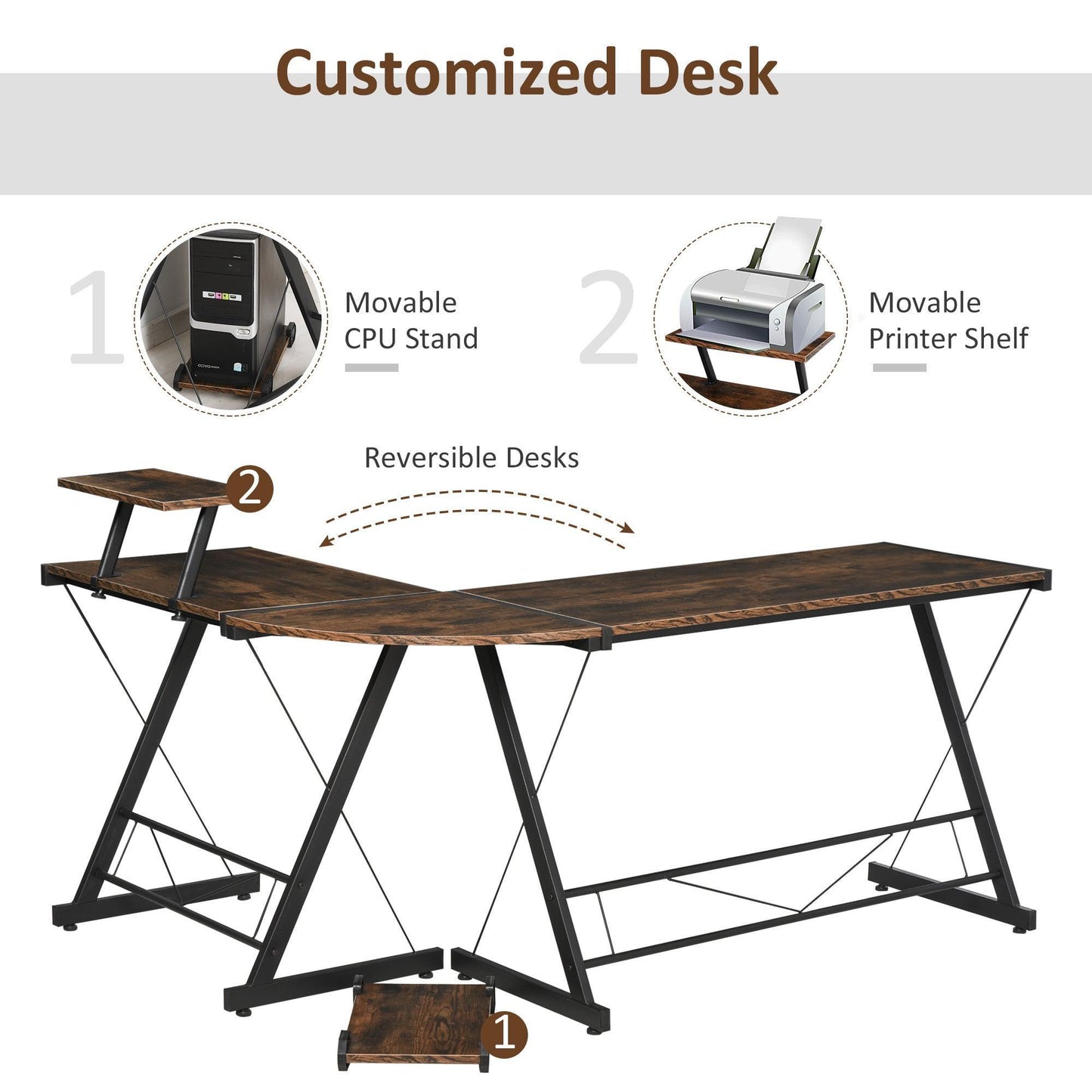 HOMCOM L-Shaped Office Desk with Storage Shelf - ALL4U RETAILER LTD