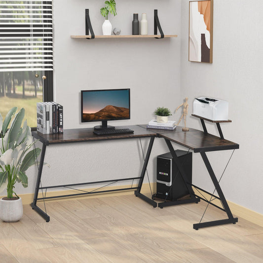 HOMCOM L-Shaped Office Desk with Storage Shelf - ALL4U RETAILER LTD