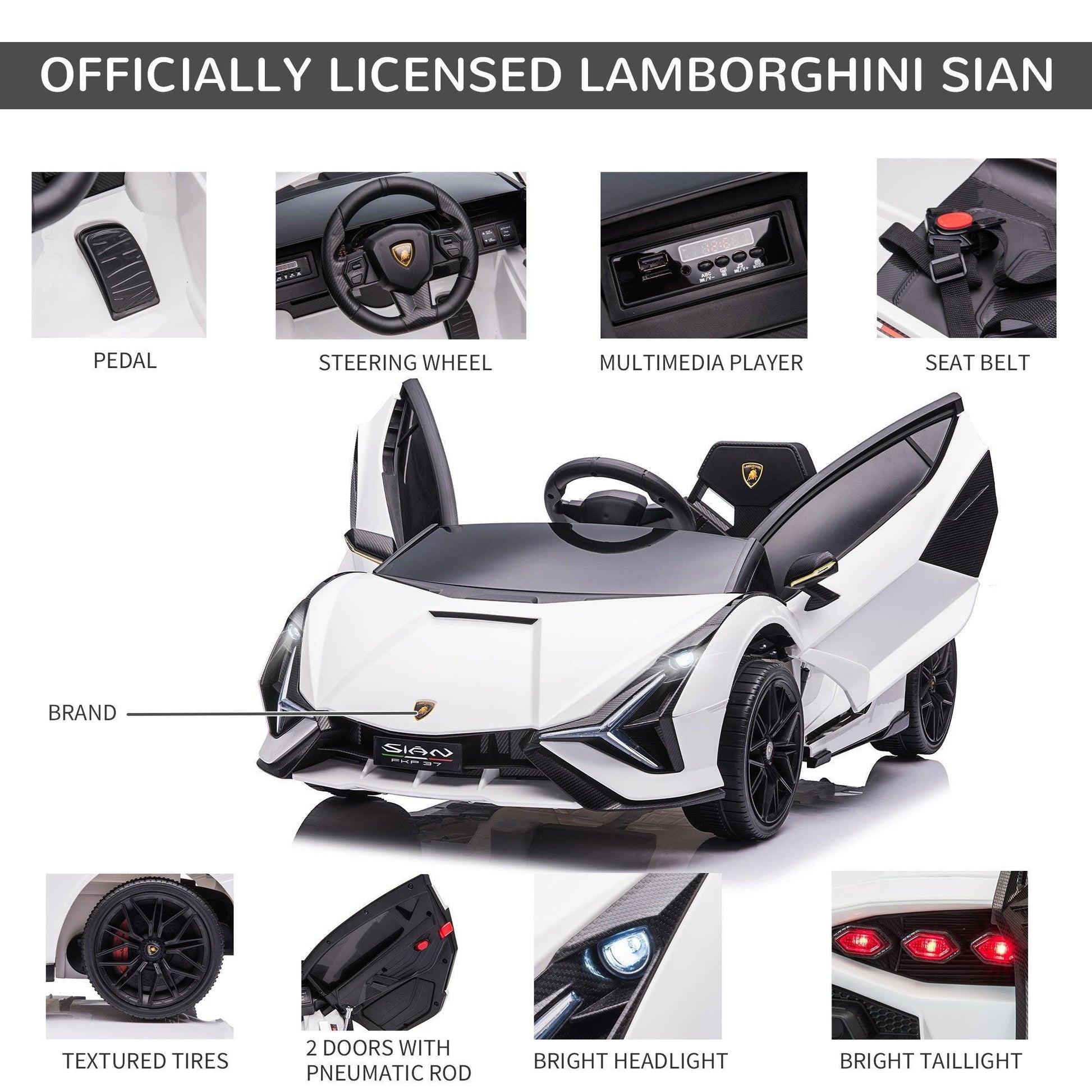 HOMCOM Lamborghini SIAN Kids Electric Car - 12V, Remote Control, MP3 - ALL4U RETAILER LTD