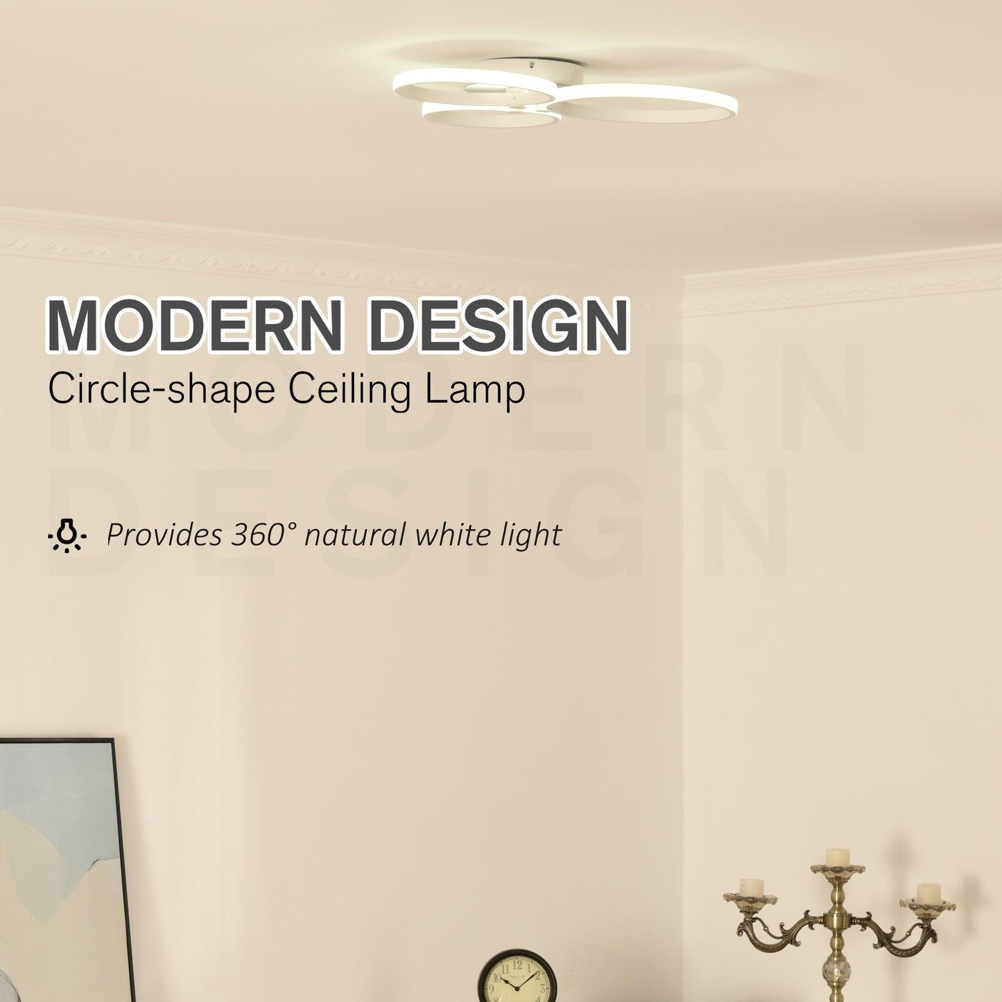 HOMCOM LED Ceiling Light: Modern Metal Base, 3 Circles - ALL4U RETAILER LTD