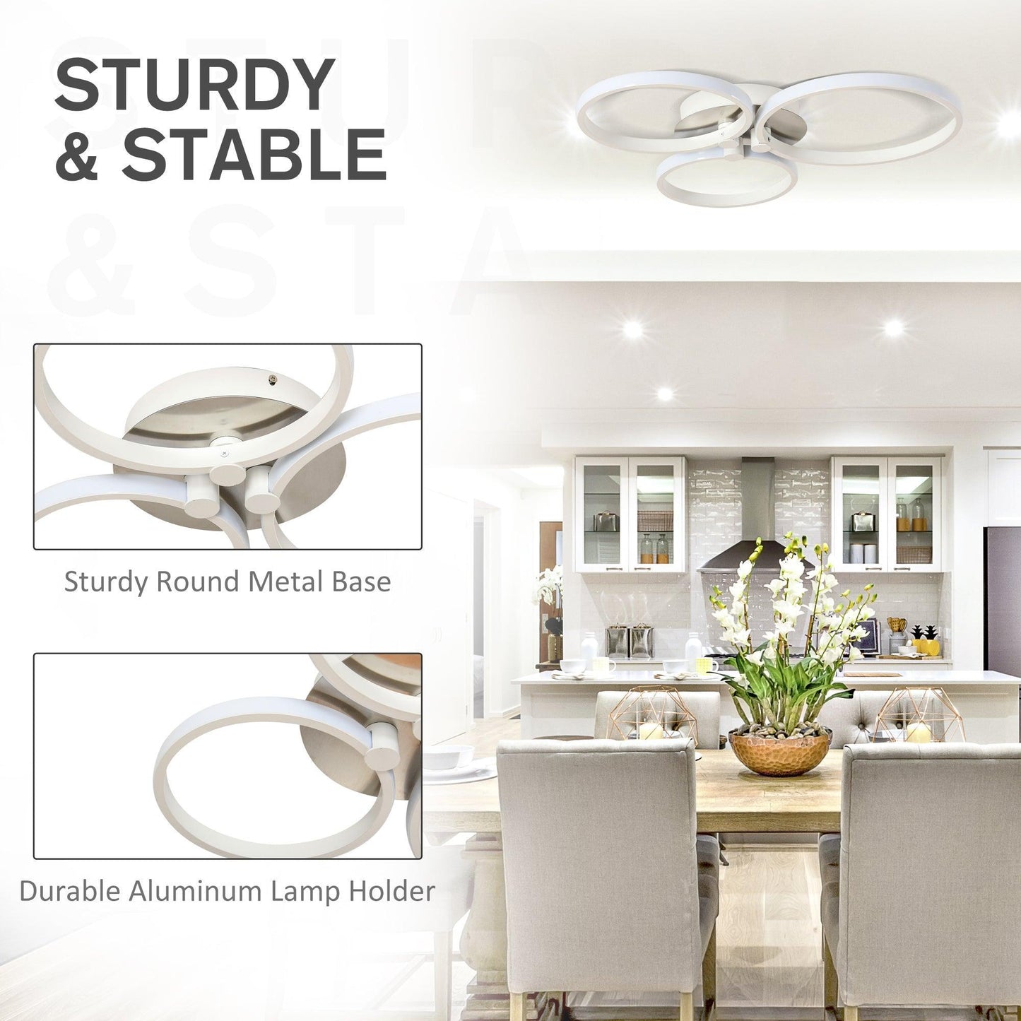 HOMCOM LED Ceiling Light: Modern Metal Base, 3 Circles - ALL4U RETAILER LTD