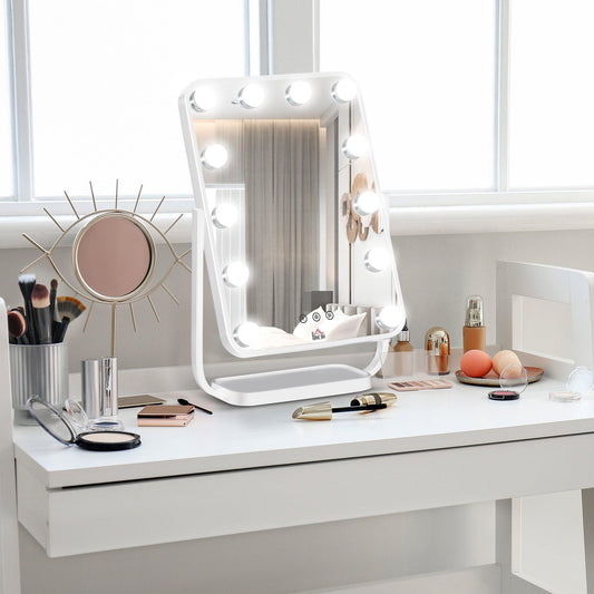 HOMCOM LED Hollywood Makeup Mirror - White - ALL4U RETAILER LTD