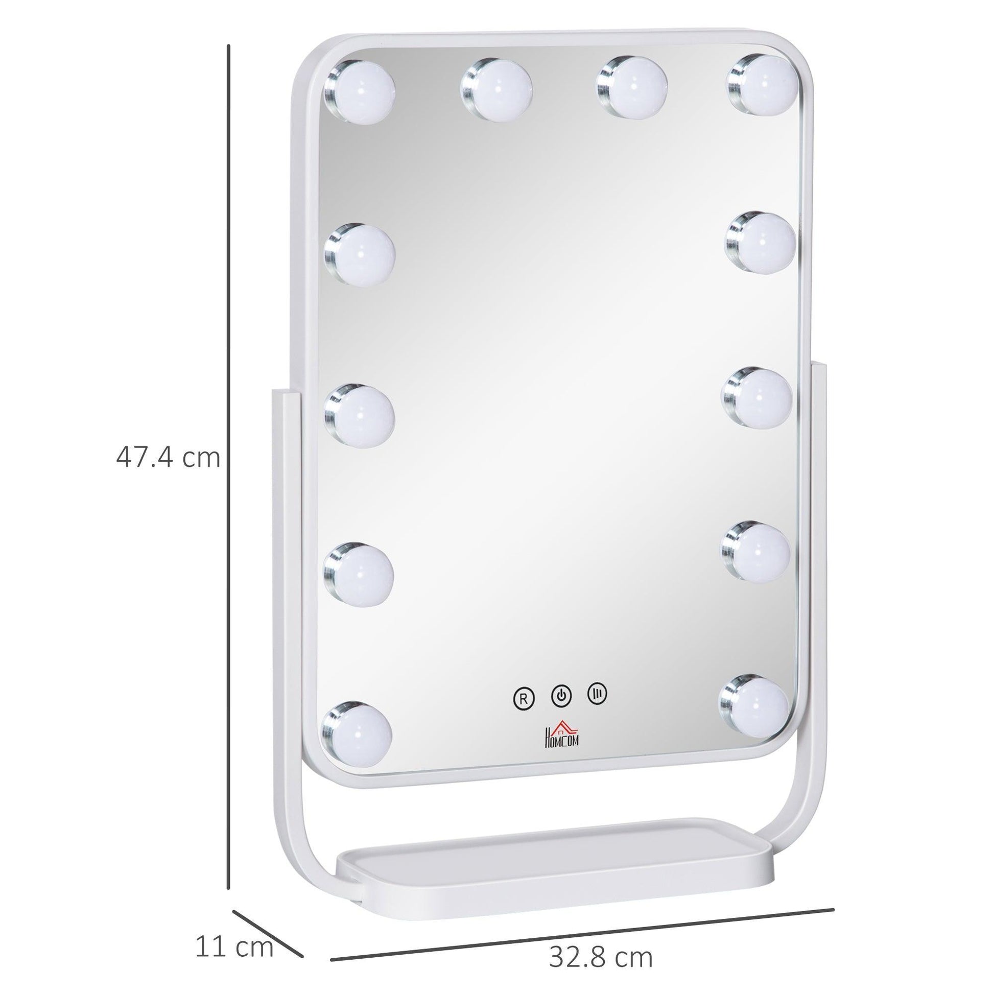 HOMCOM LED Hollywood Makeup Mirror - White - ALL4U RETAILER LTD