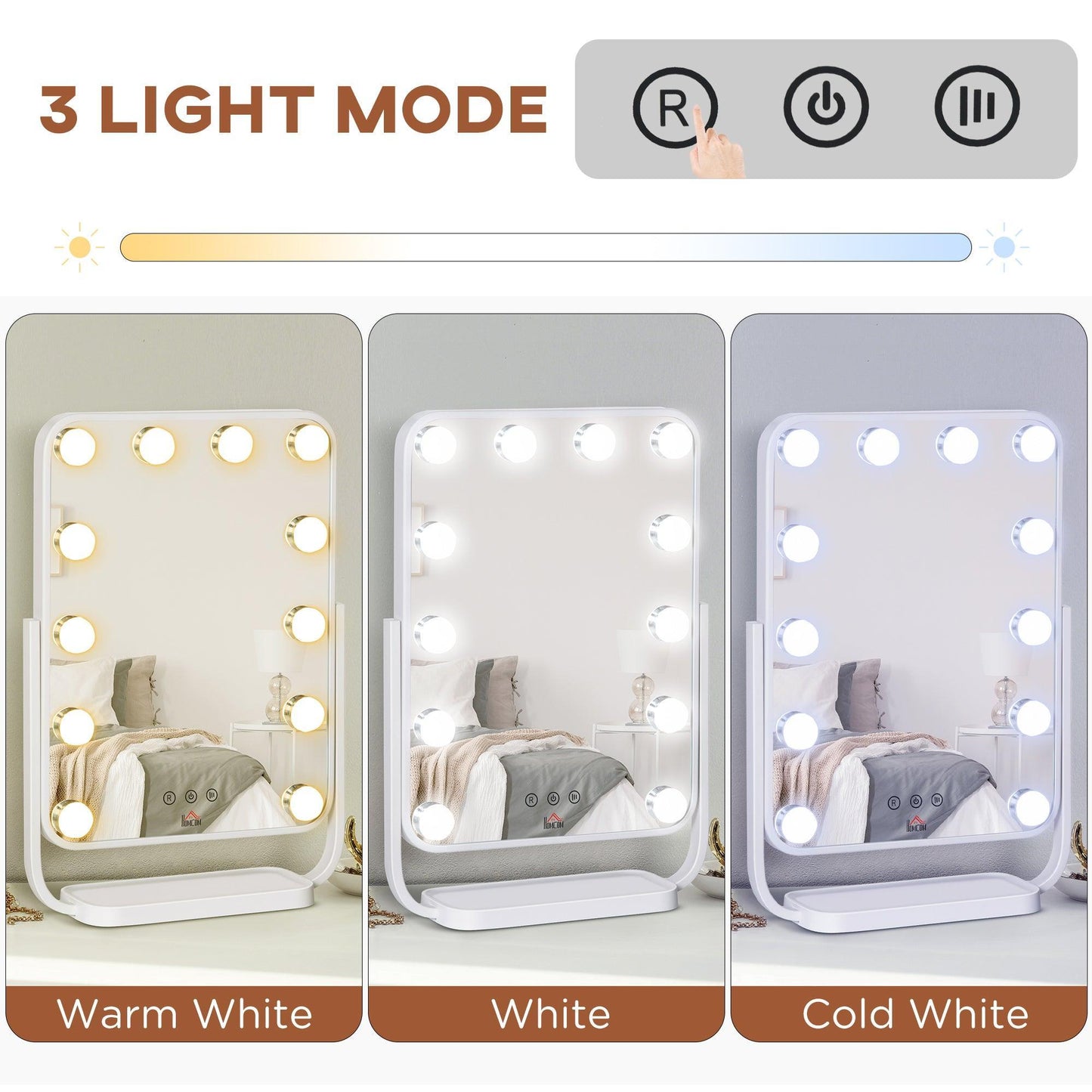 HOMCOM LED Hollywood Makeup Mirror - White - ALL4U RETAILER LTD