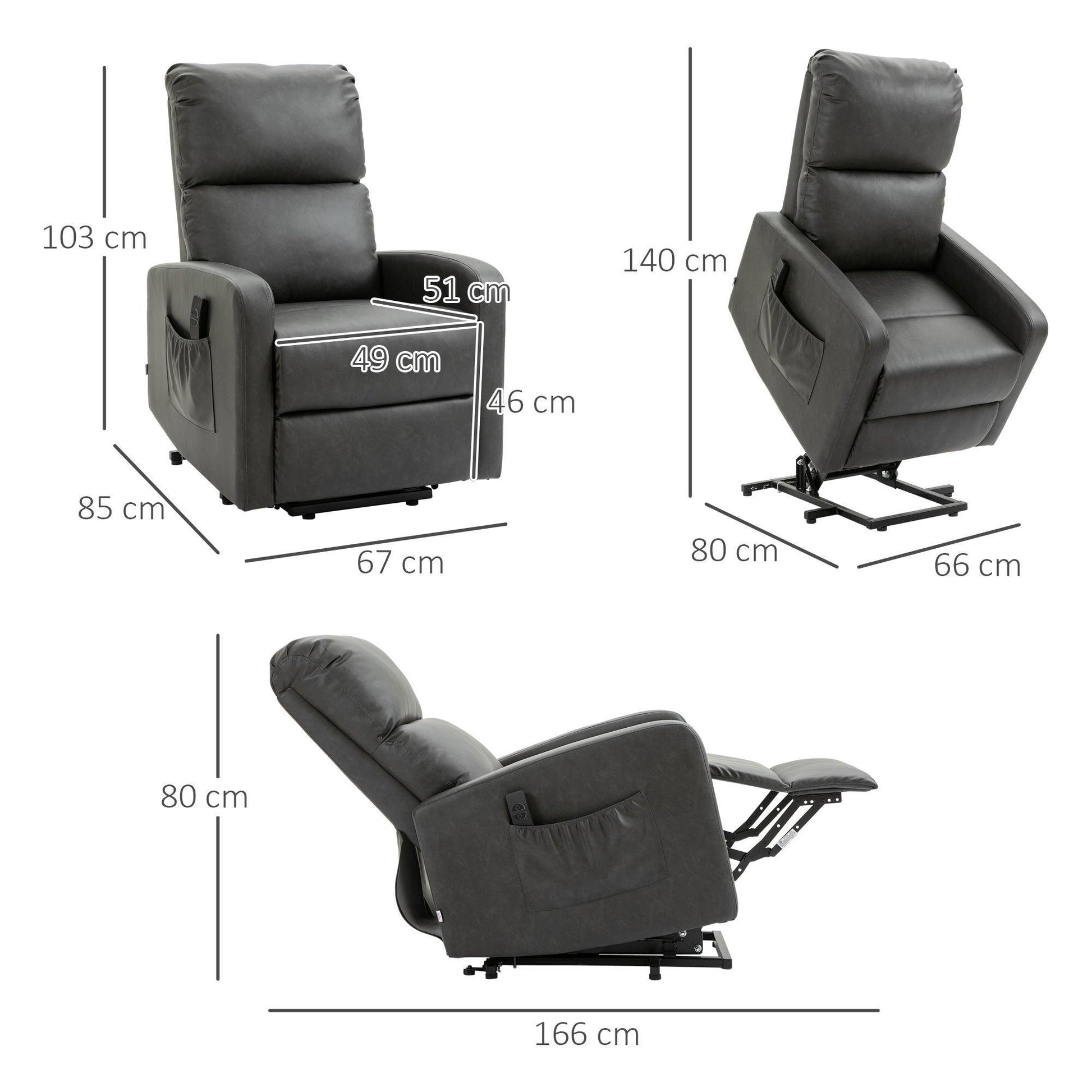 HOMCOM Lift Chair, Charcoal Grey Finish - ALL4U RETAILER LTD