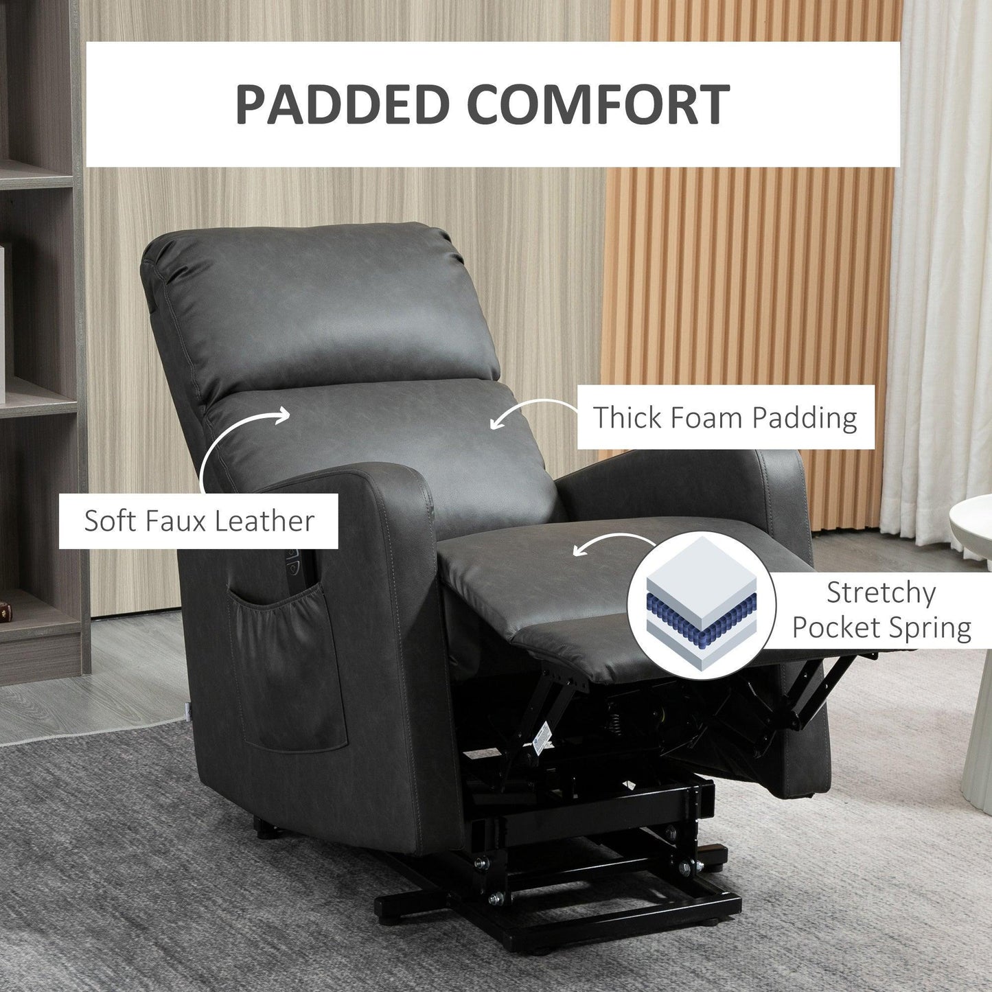 HOMCOM Lift Chair, Charcoal Grey Finish - ALL4U RETAILER LTD