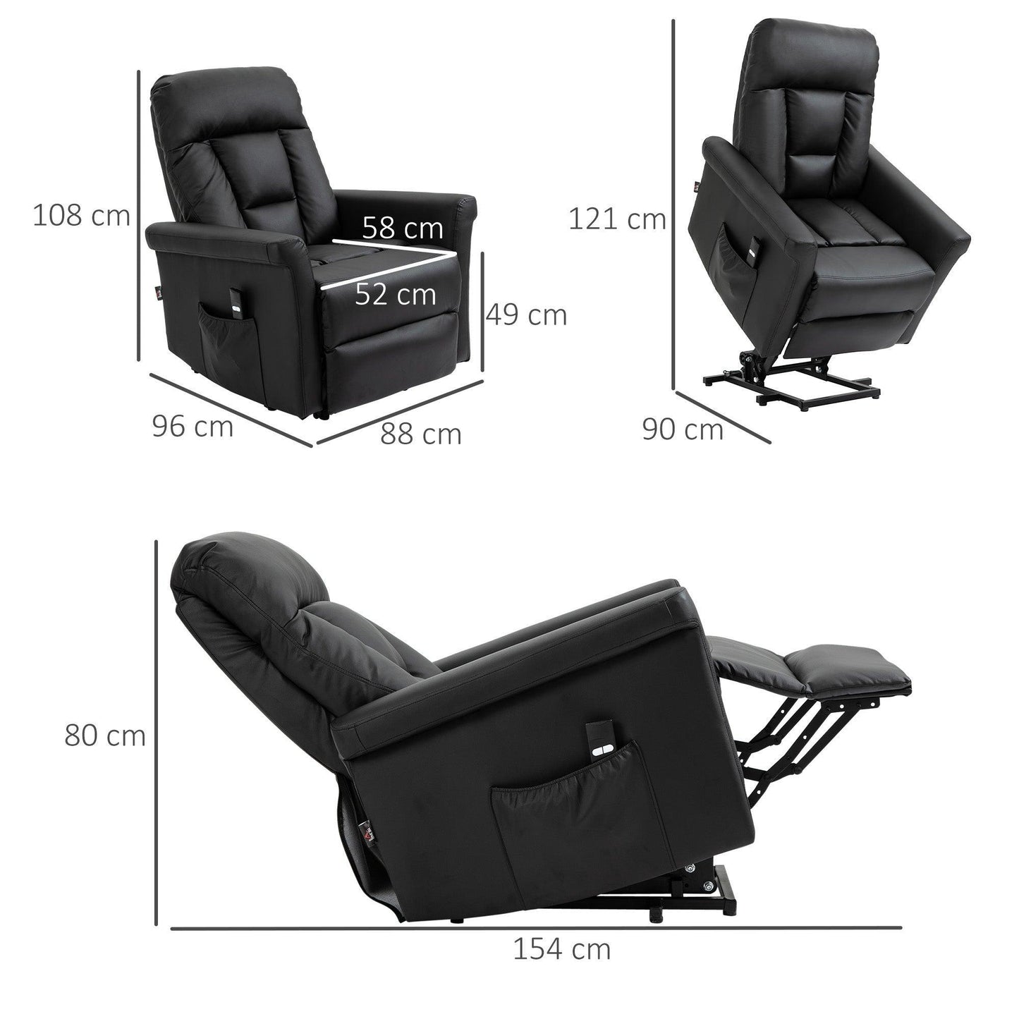 HOMCOM Lift Chair: Elderly Recliner, Remote Control, Black - ALL4U RETAILER LTD