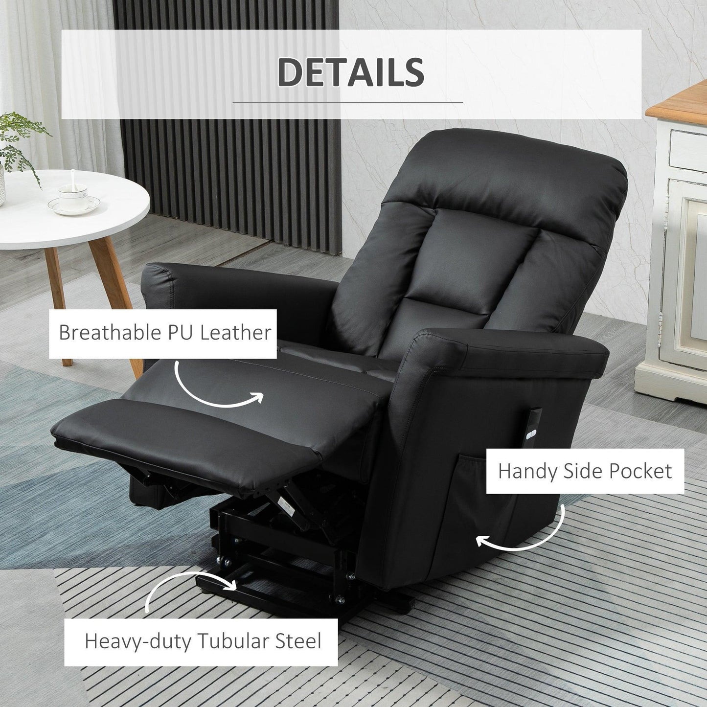 HOMCOM Lift Chair: Elderly Recliner, Remote Control, Black - ALL4U RETAILER LTD