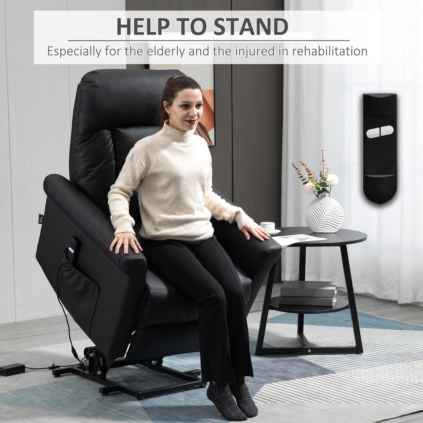 HOMCOM Lift Chair: Elderly Recliner, Remote Control, Black - ALL4U RETAILER LTD