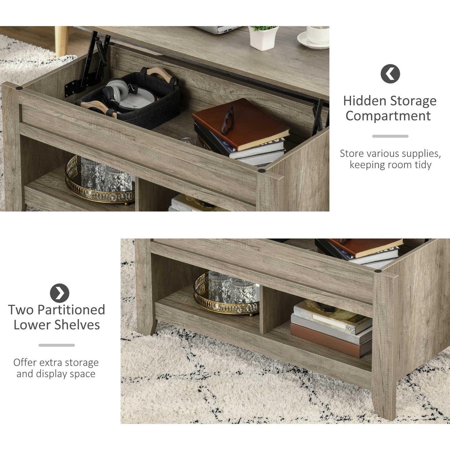 HOMCOM Lift Top Coffee Table with Hidden Storage - Oak Oak - ALL4U RETAILER LTD