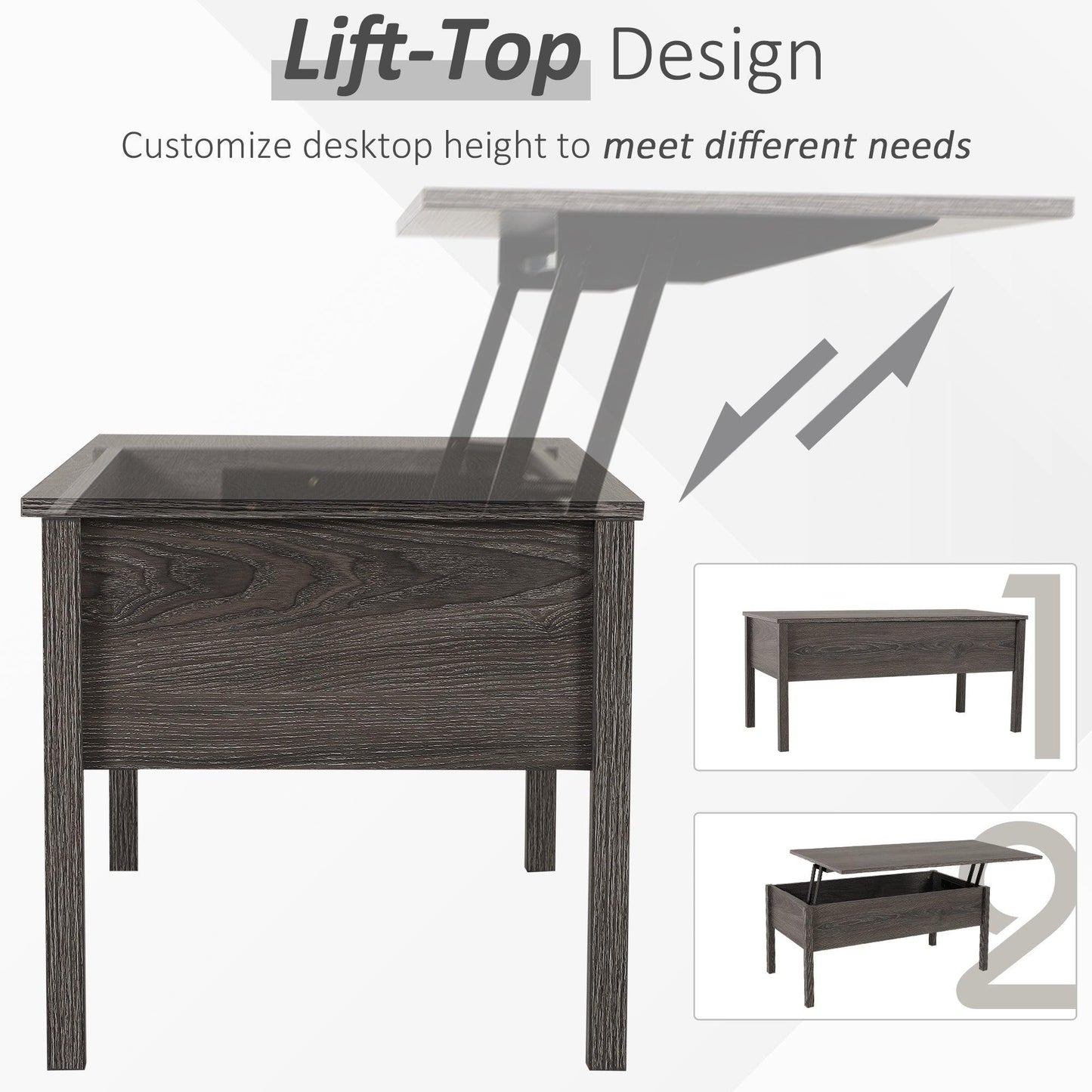 HOMCOM Lift Top Coffee Table with Storage - Modern & Versatile - ALL4U RETAILER LTD