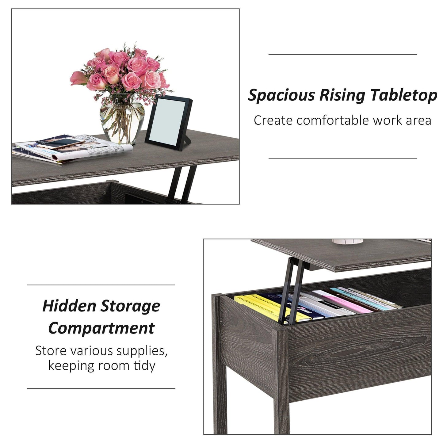 HOMCOM Lift Top Coffee Table with Storage - Modern & Versatile - ALL4U RETAILER LTD