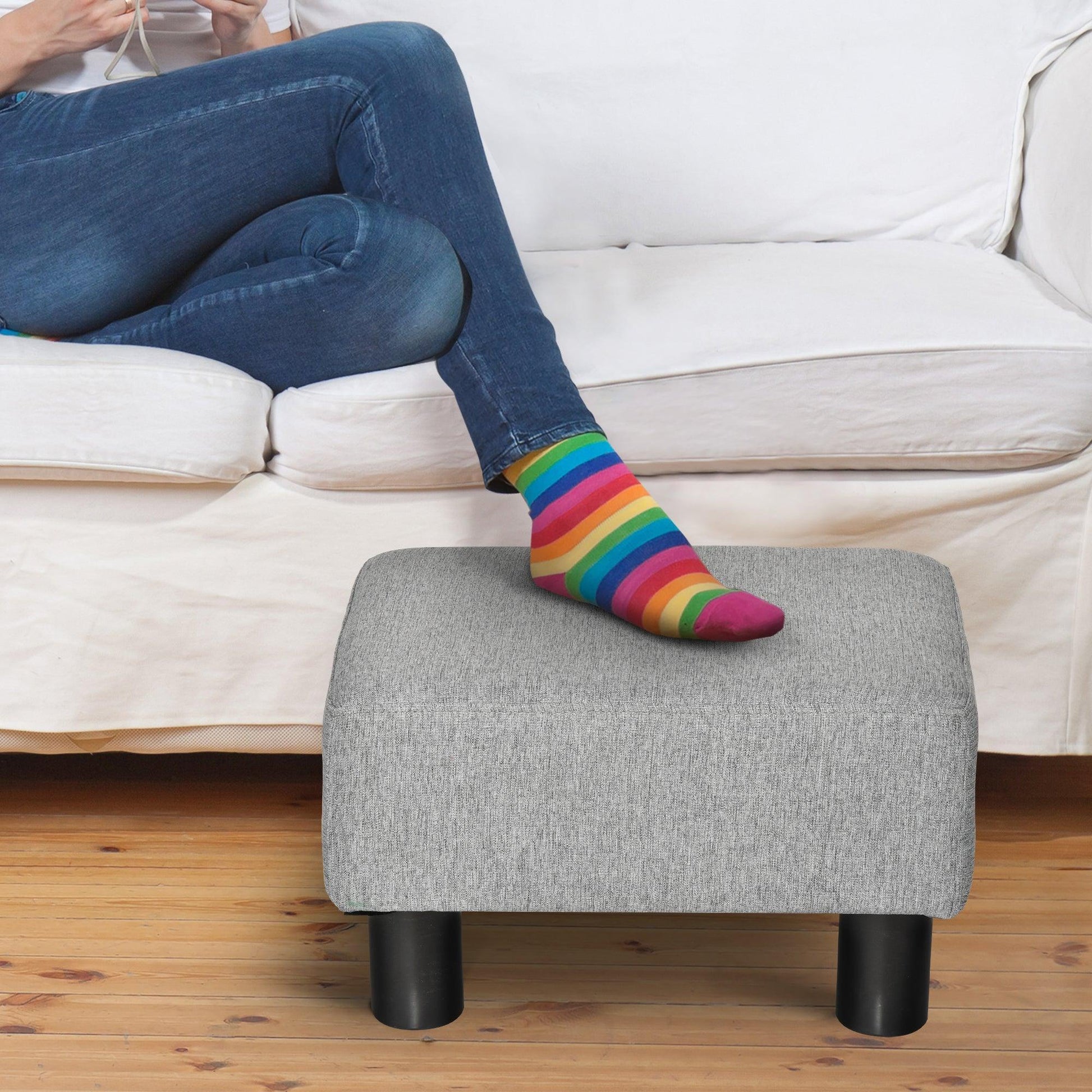 HOMCOM Grey Linen Ottoman Footrest: Simple & Stylish - ALL4U RETAILER LTD