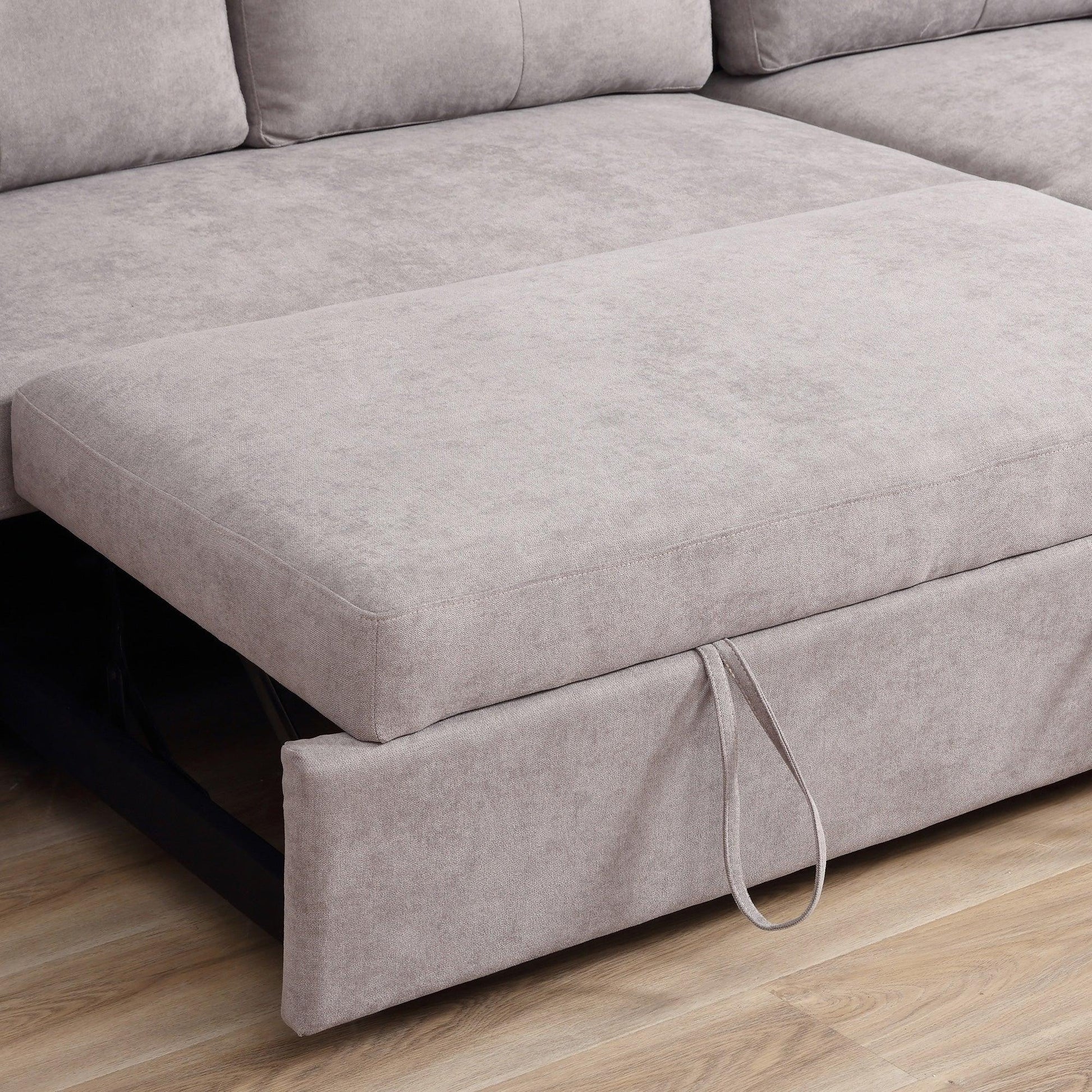 HOMCOM Linen-Look L-Shaped Sofa Bed with Storage - Grey - ALL4U RETAILER LTD