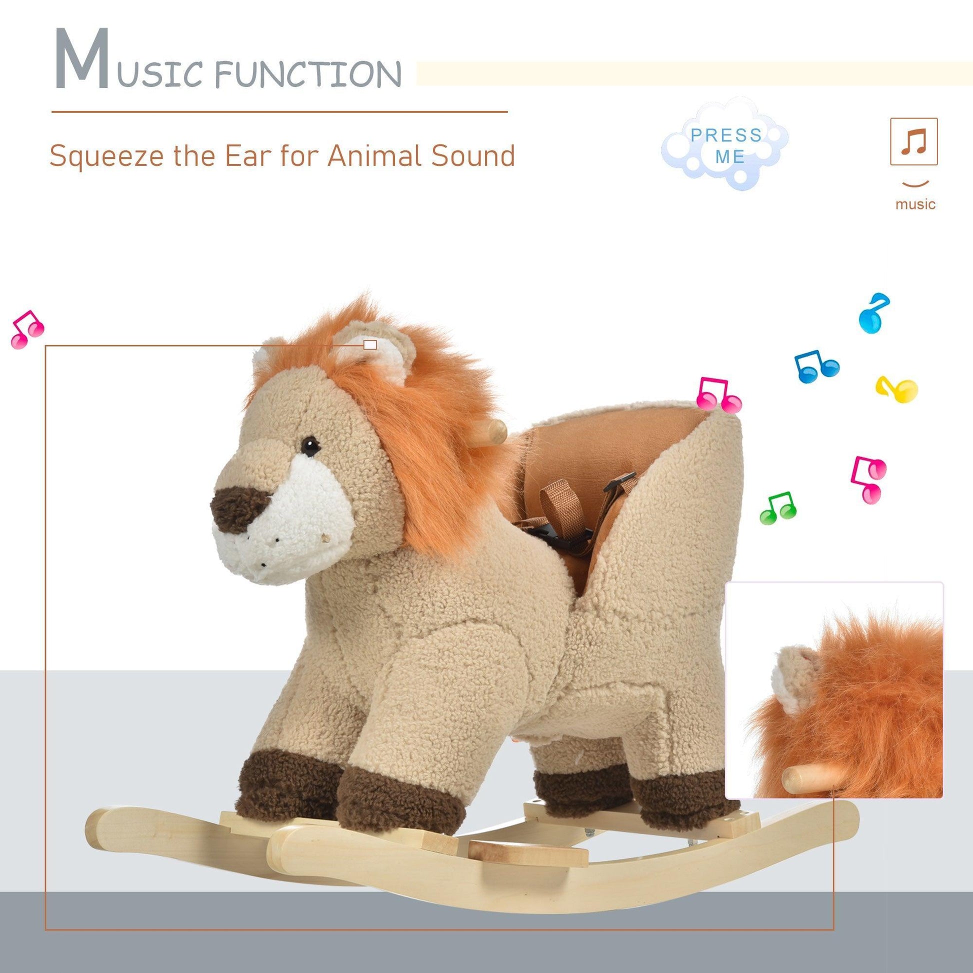 HOMCOM Lion Rocking Horse - Plush & Brown - ALL4U RETAILER LTD