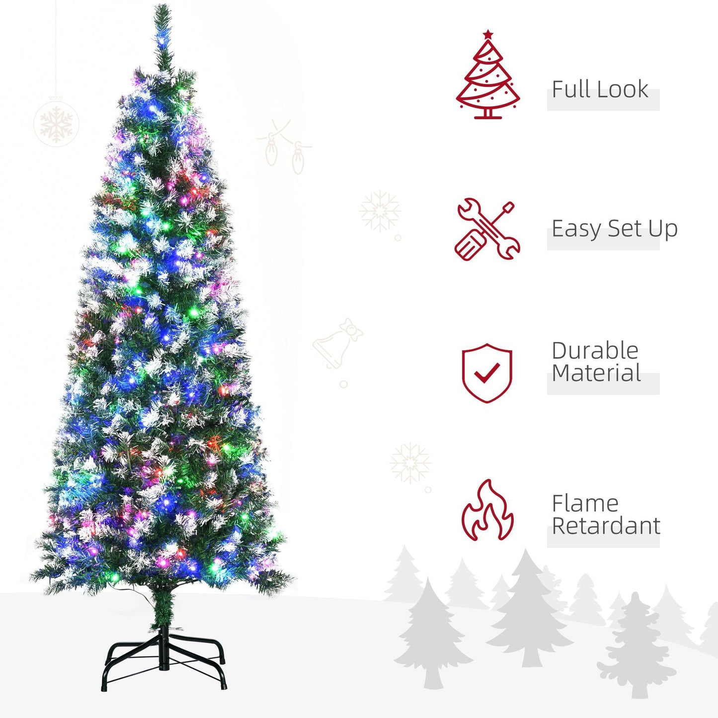 HOMCOM Lit Pencil Christmas Tree, Realistic Branches - ALL4U RETAILER LTD