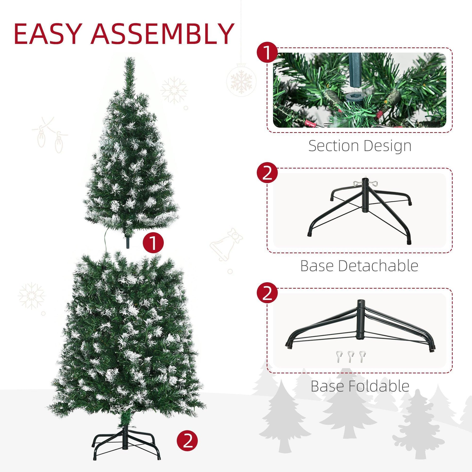 HOMCOM Lit Pencil Christmas Tree, Realistic Branches - ALL4U RETAILER LTD