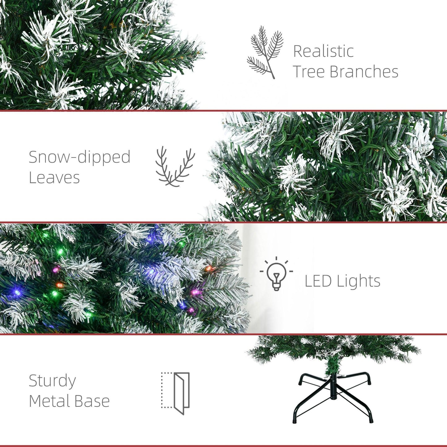 HOMCOM Lit Pencil Christmas Tree, Realistic Branches - ALL4U RETAILER LTD