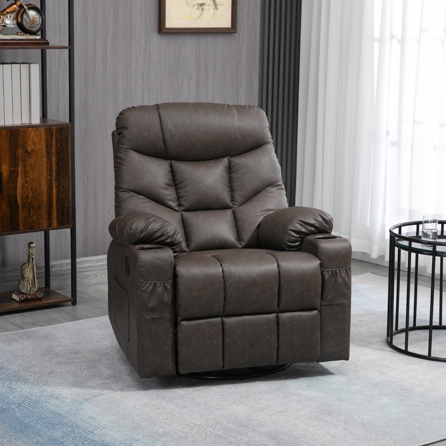 HOMCOM Manual Recliner Chair with Footrest - Brown - ALL4U RETAILER LTD