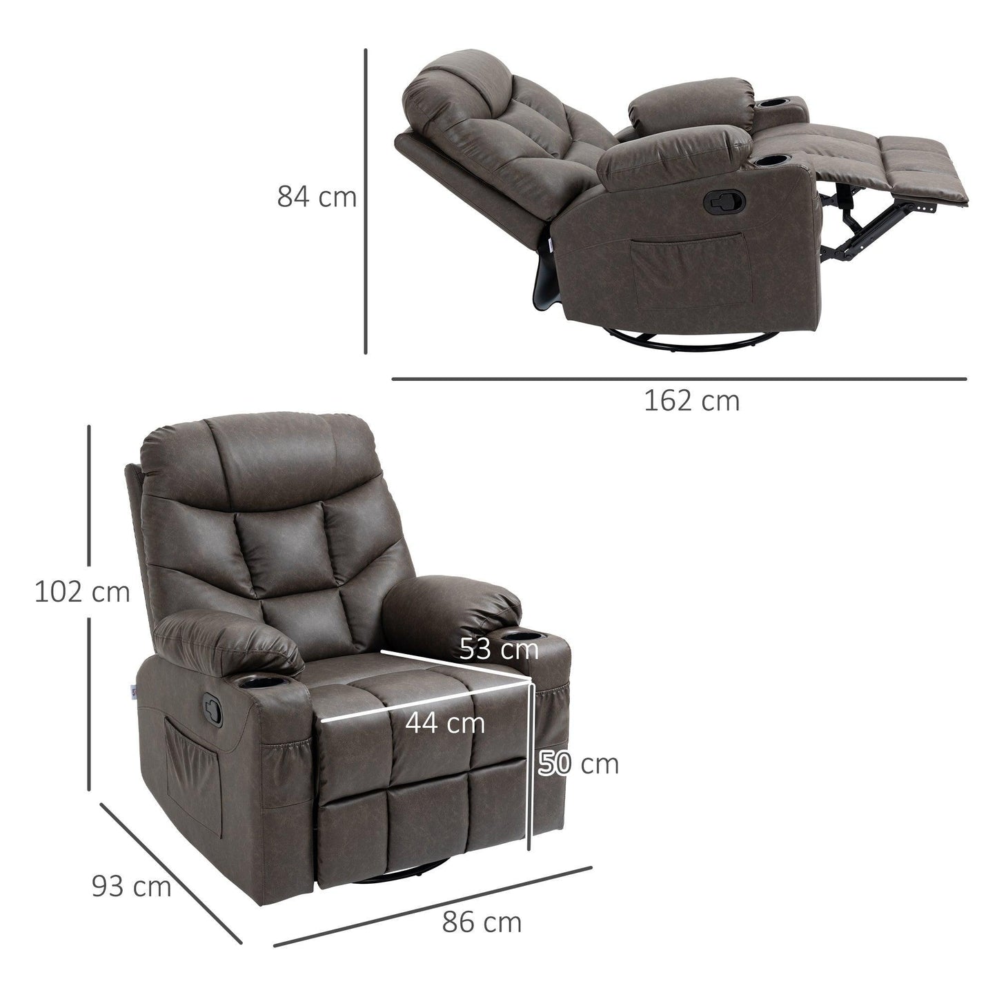 HOMCOM Manual Recliner Chair with Footrest - Brown - ALL4U RETAILER LTD