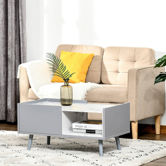 HOMCOM Marble Coffee Table | Storage Side Furniture | Grey-White - ALL4U RETAILER LTD