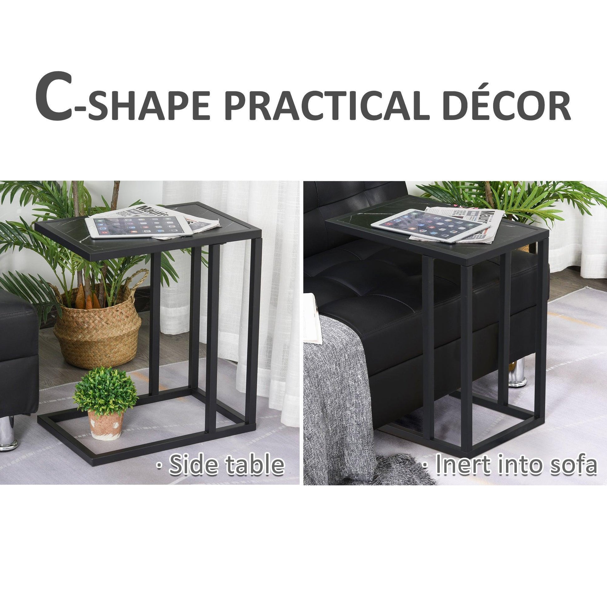 HOMCOM Marble-Top C-Shape Side Table for Home or Office - ALL4U RETAILER LTD