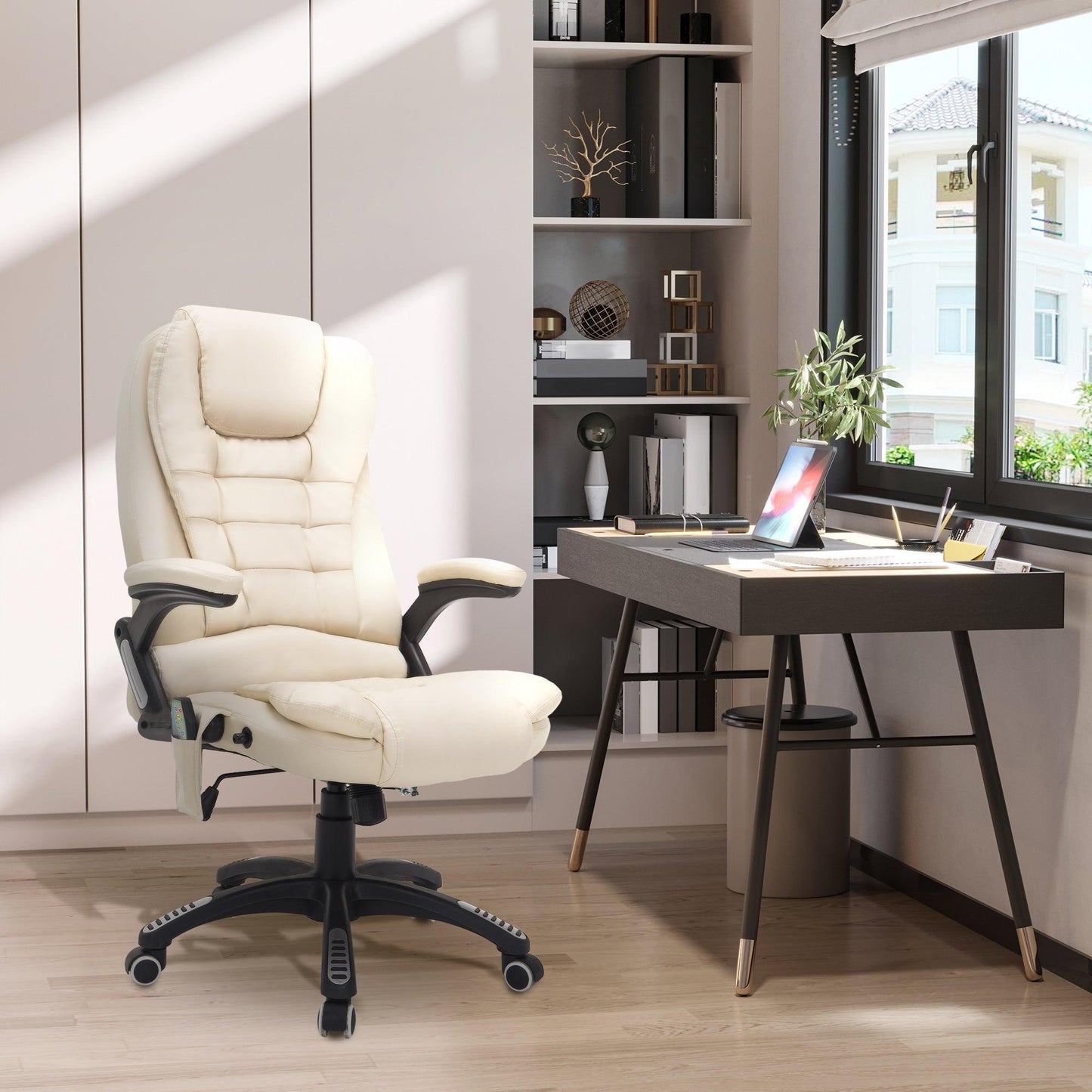 HOMCOM Massage Office Chair, High Back PU Leather, Beige - ALL4U RETAILER LTD