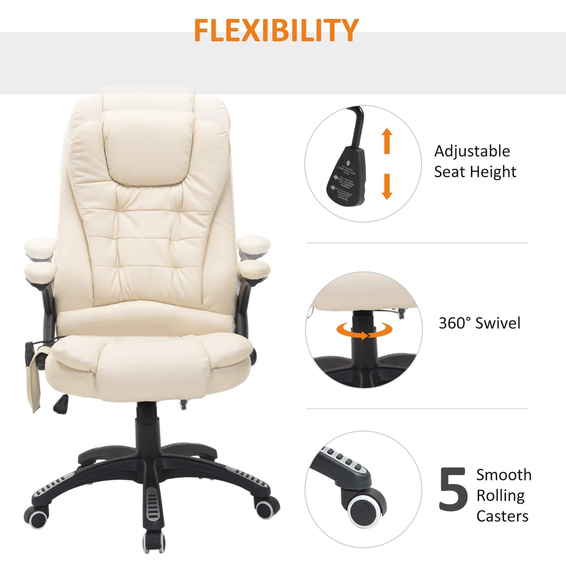 HOMCOM Massage Office Chair, High Back PU Leather, Beige - ALL4U RETAILER LTD