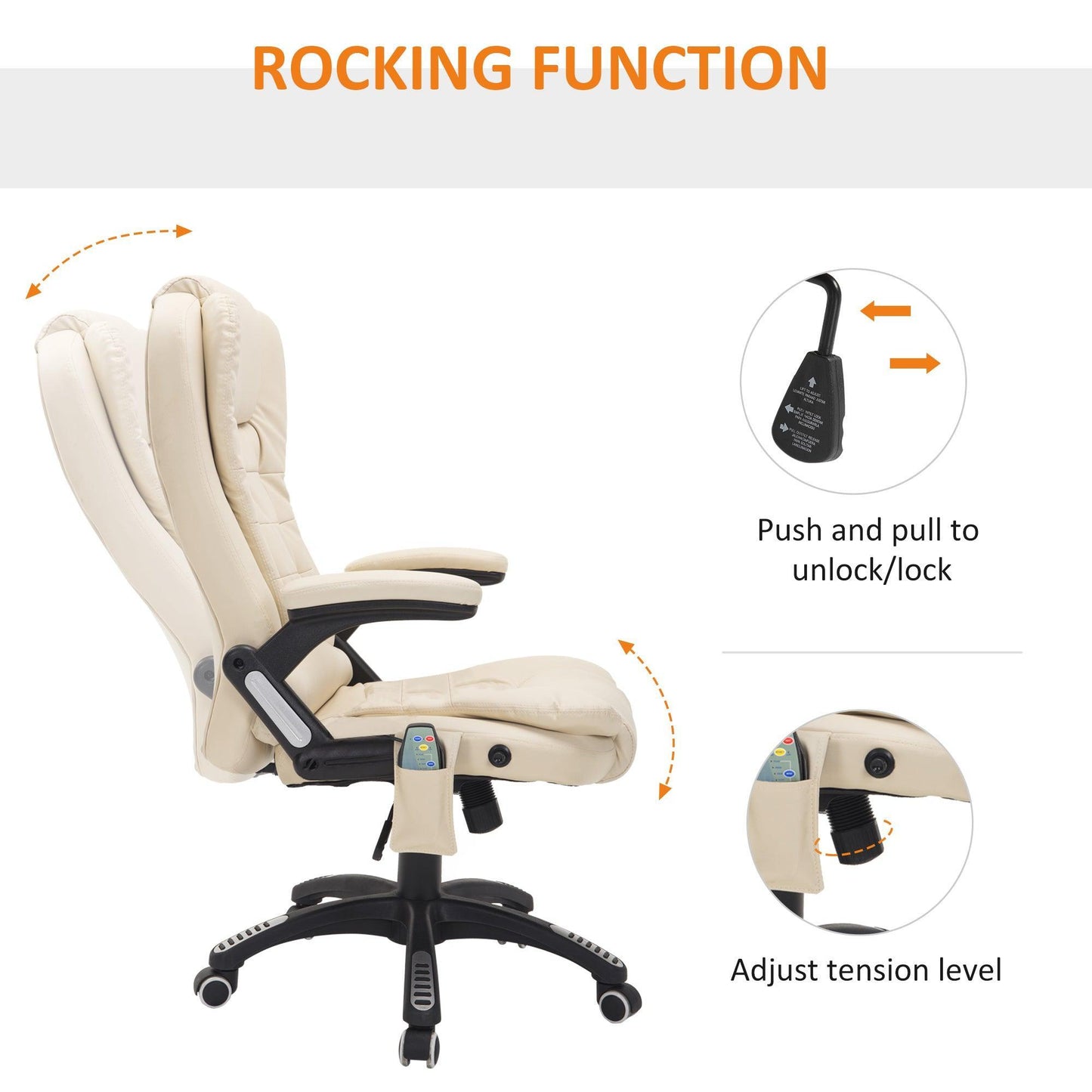 HOMCOM Massage Office Chair, High Back PU Leather, Beige - ALL4U RETAILER LTD