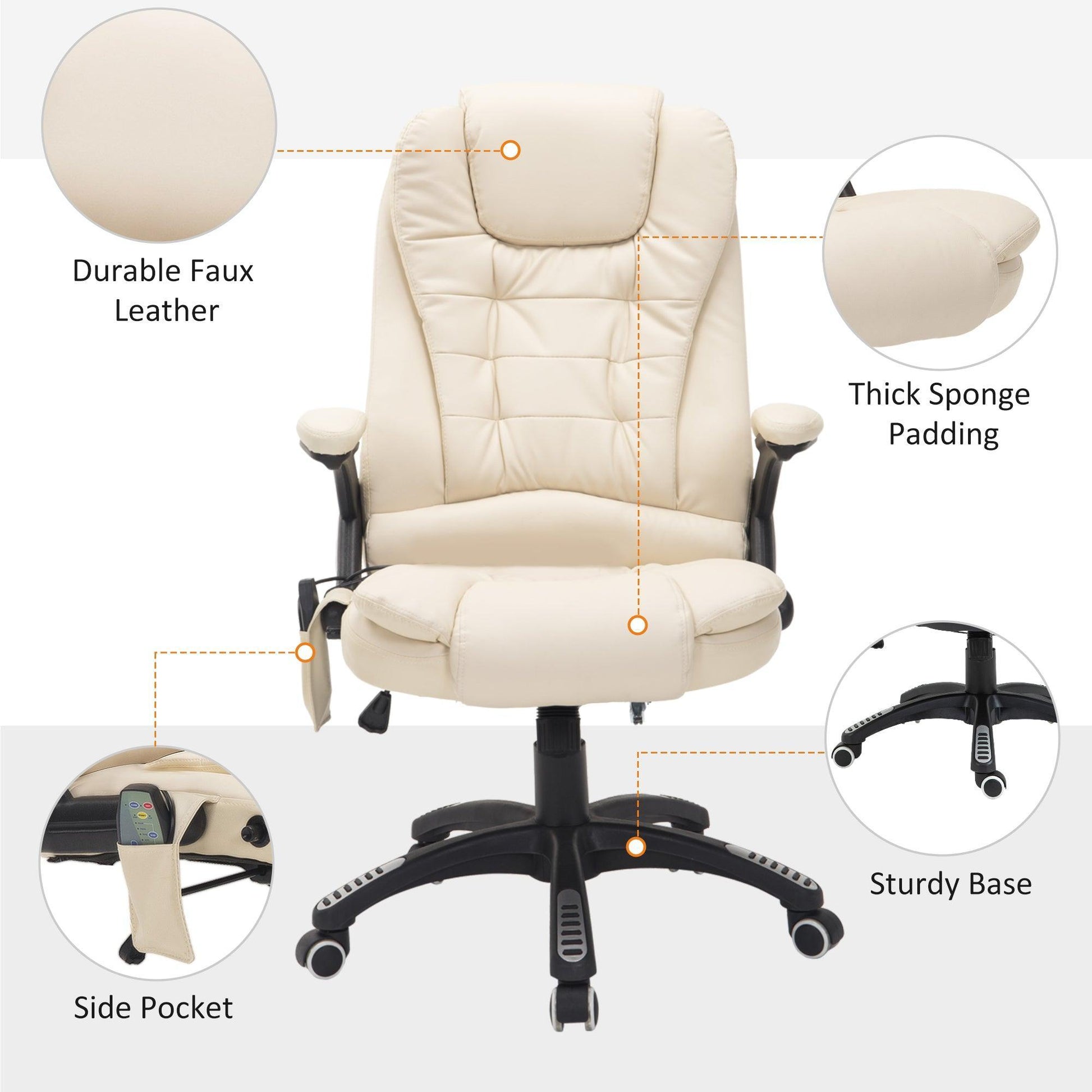 HOMCOM Massage Office Chair, High Back PU Leather, Beige - ALL4U RETAILER LTD